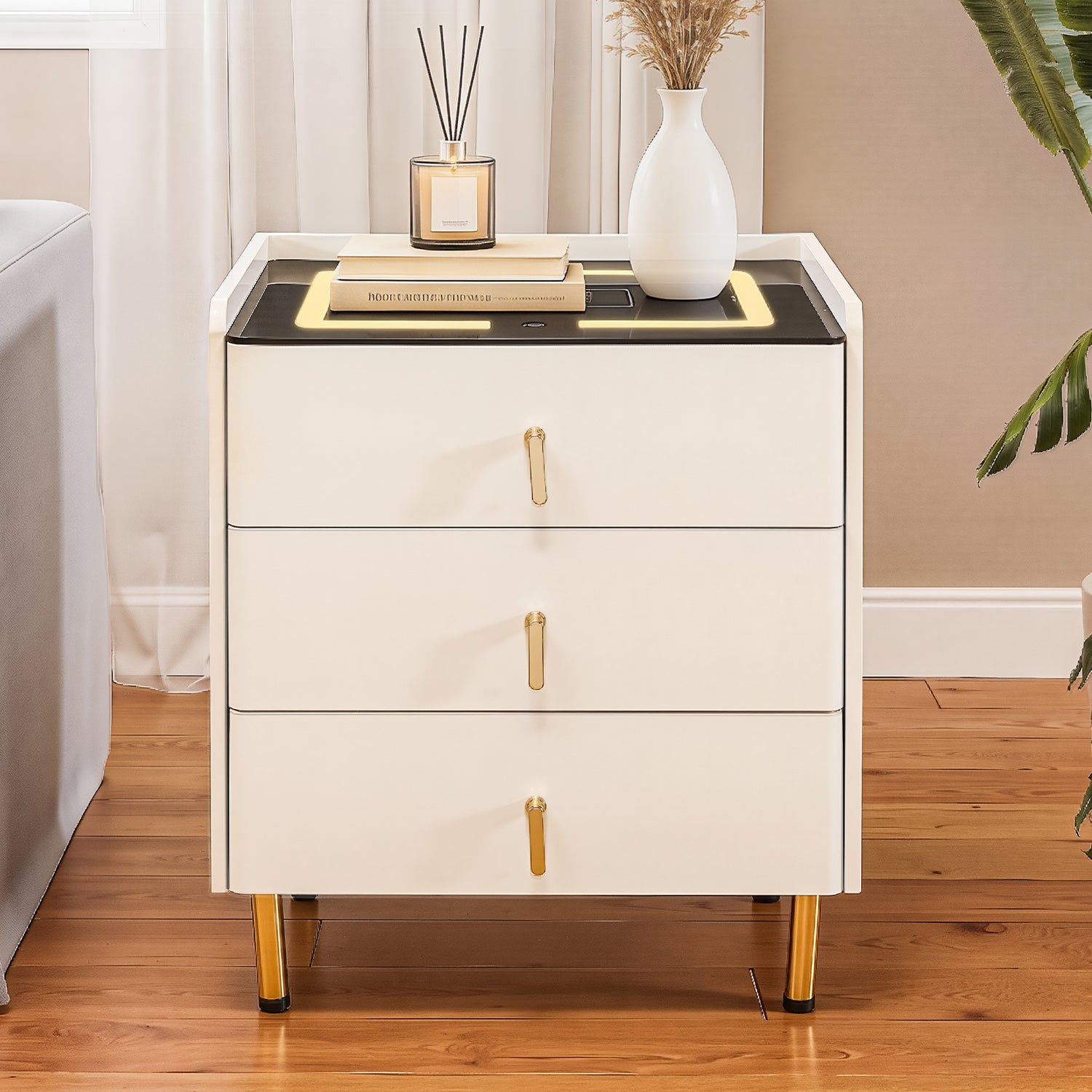 OYAJIA Smart Nightstand with 15W Wireless Charging and Touch LED Light