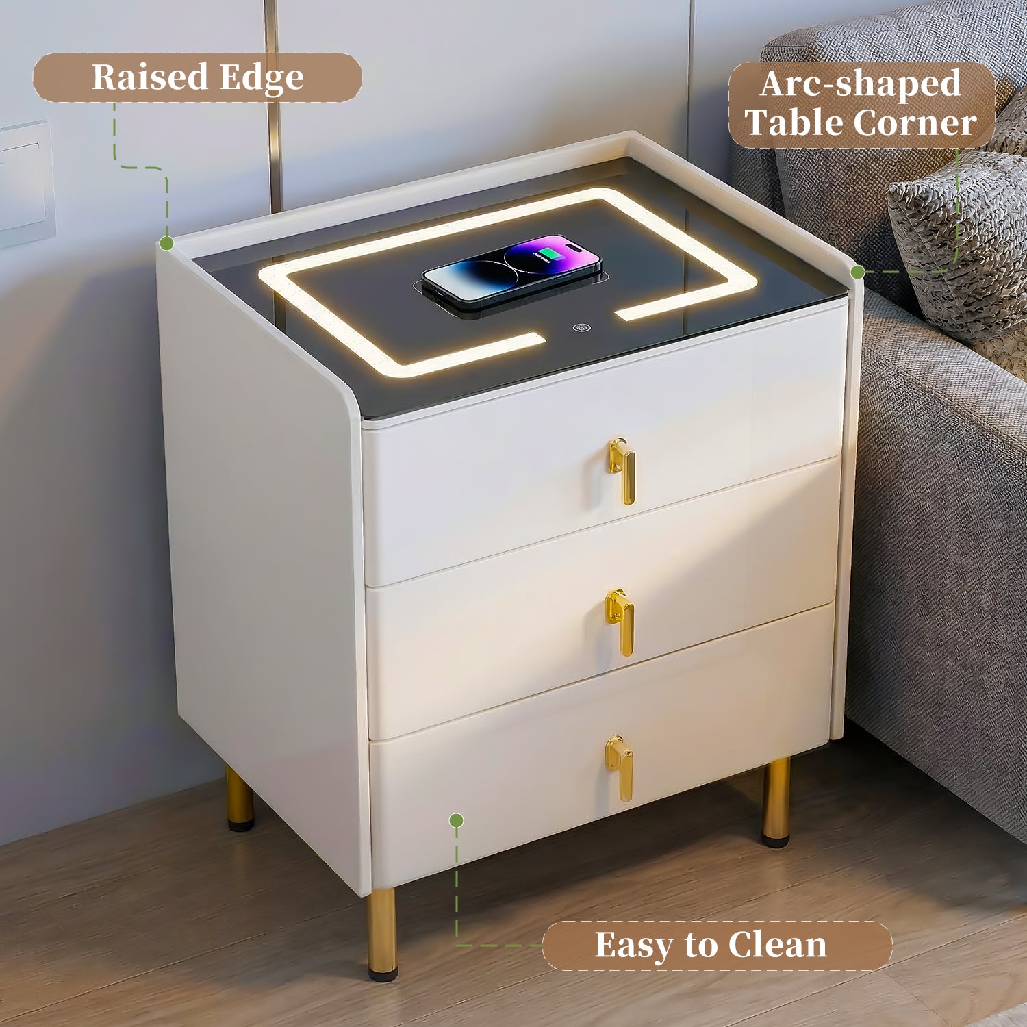 OYAJIA Smart Nightstand with 15W Wireless Charging and Touch LED Light