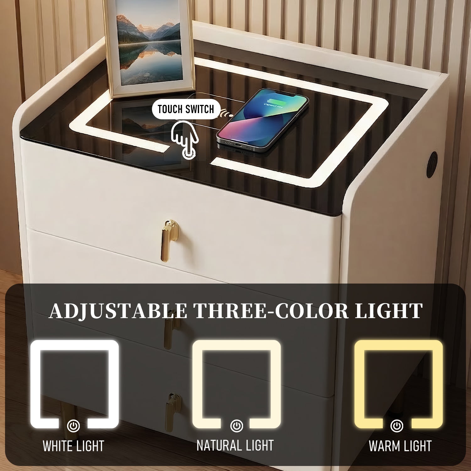OYAJIA Smart Nightstand with 15W Wireless Charging and Touch LED Light