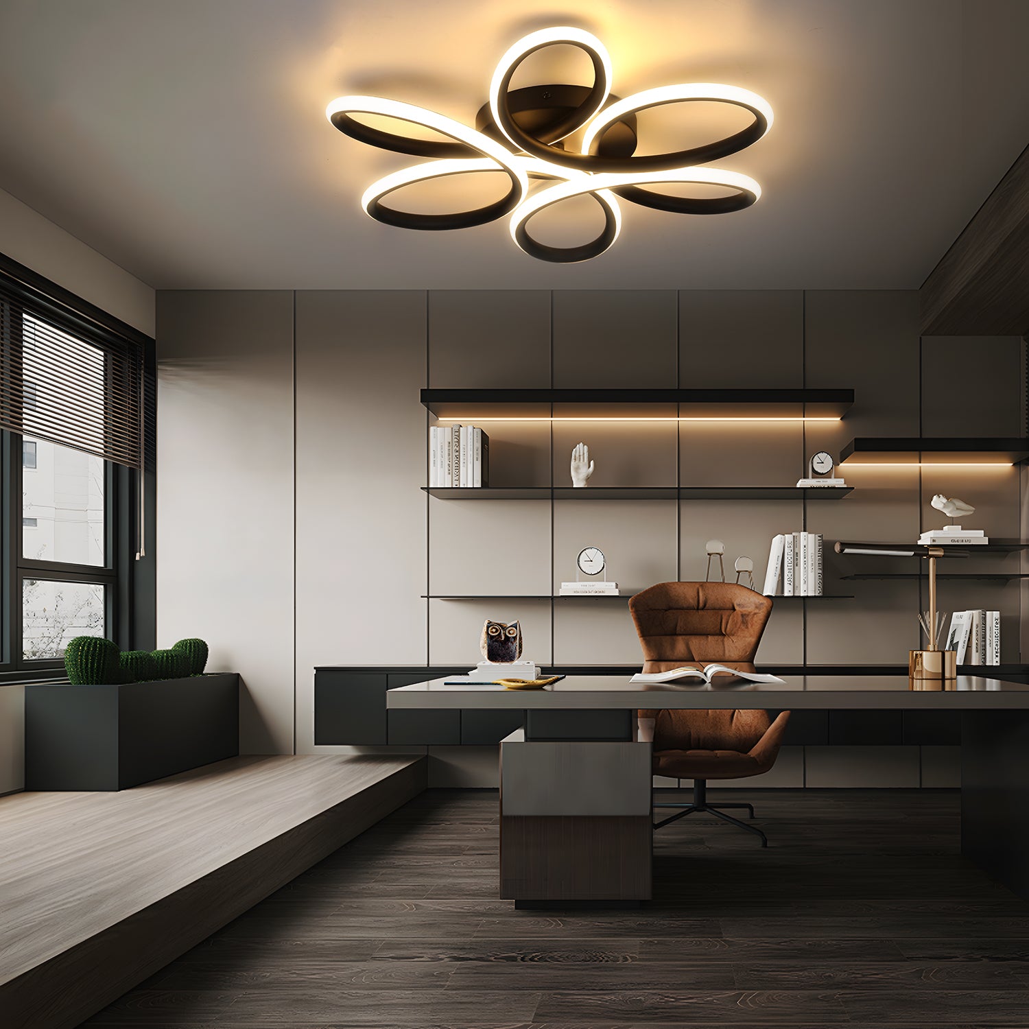 OYAJIA Modern Black Flower Ceiling Light, Integrated LED 3000K Warm White