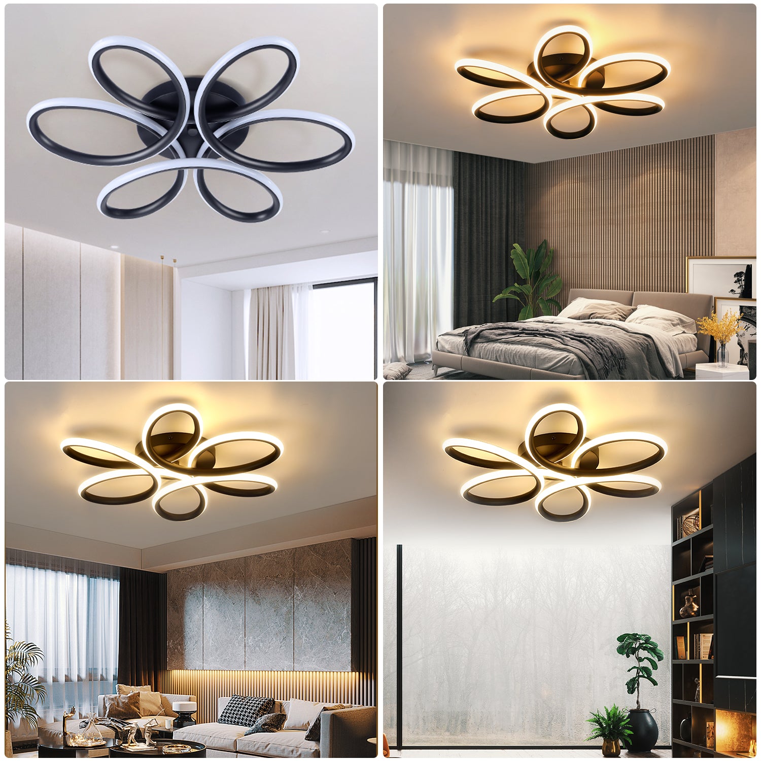 OYAJIA Modern Black Flower Ceiling Light, Integrated LED 3000K Warm White