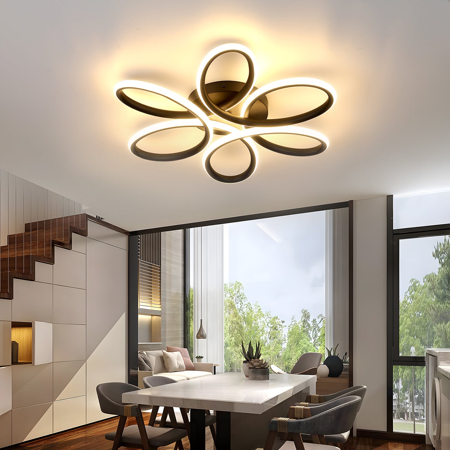 OYAJIA Modern Black Flower Ceiling Light, Integrated LED 3000K Warm White