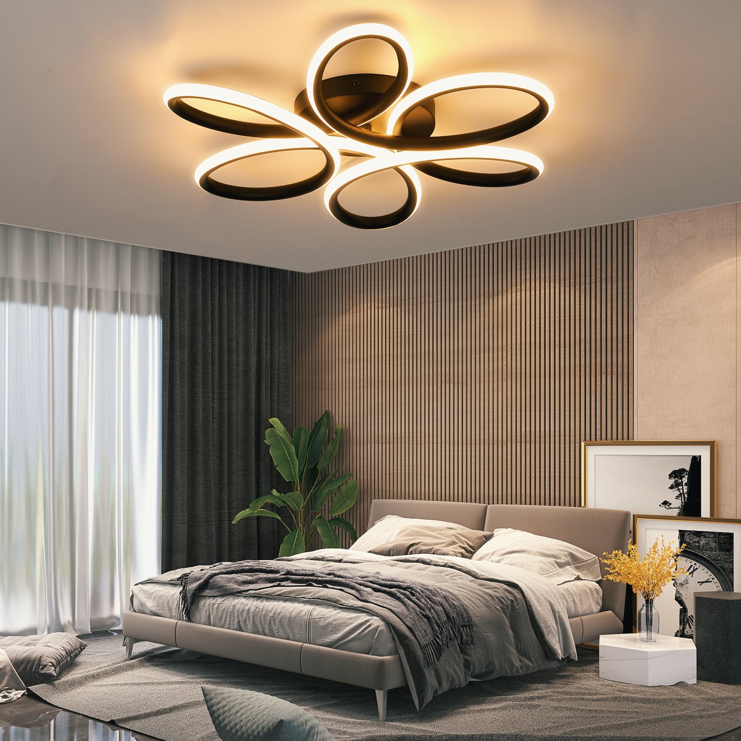 OYAJIA Modern Black Flower Ceiling Light, Integrated LED 3000K Warm White