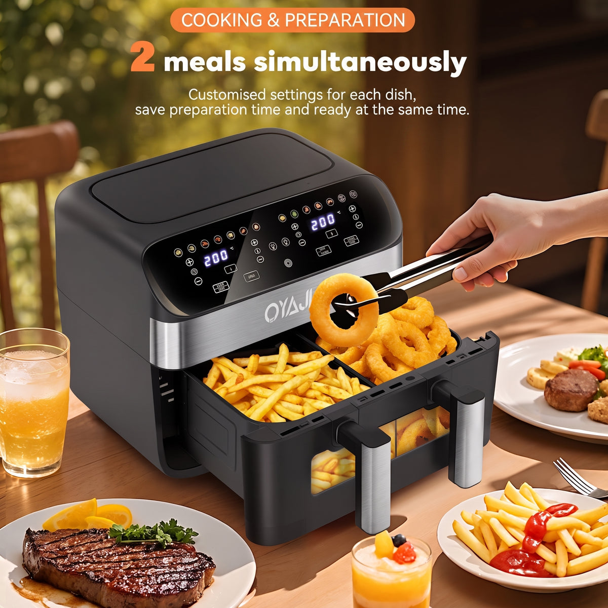 OYAJIA 10L Dual zone air fryer with window