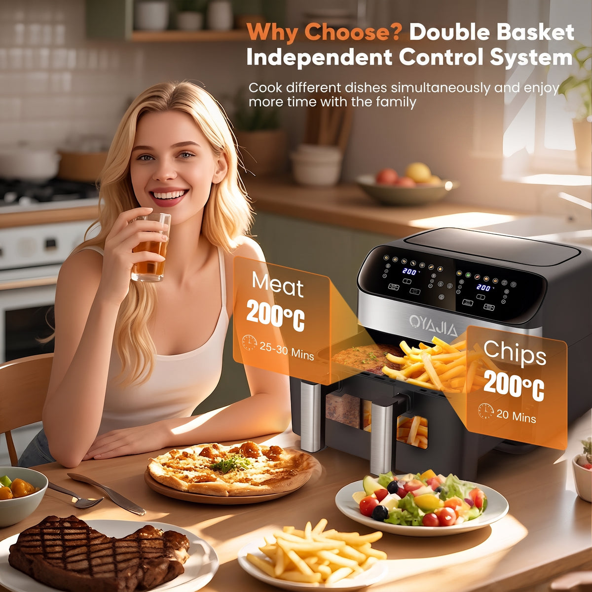OYAJIA 10L Dual zone air fryer with window