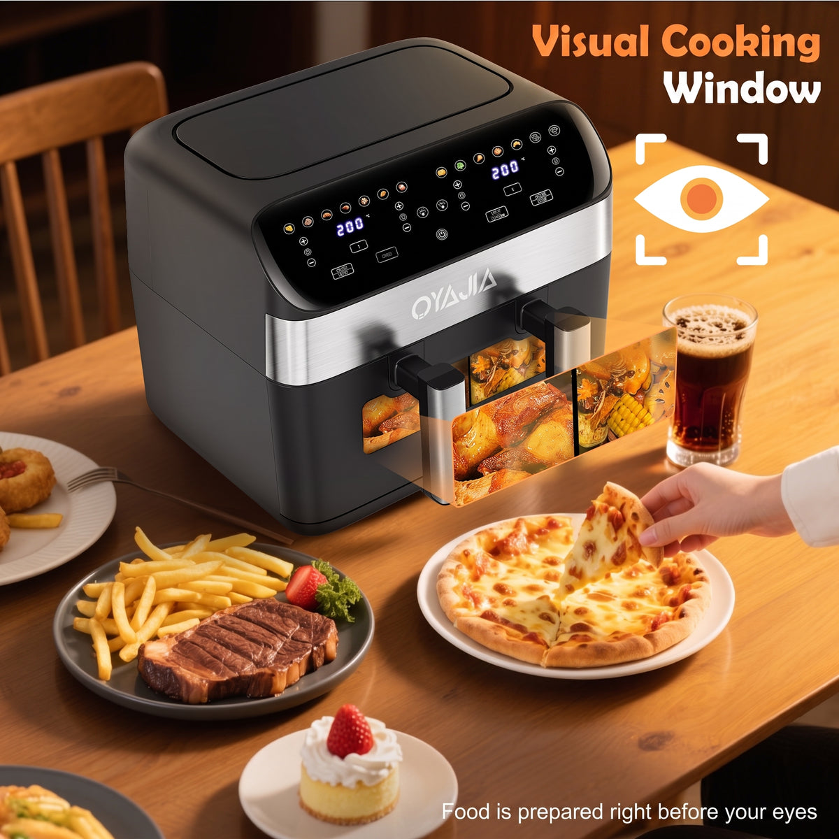 OYAJIA 10L Dual zone air fryer with window