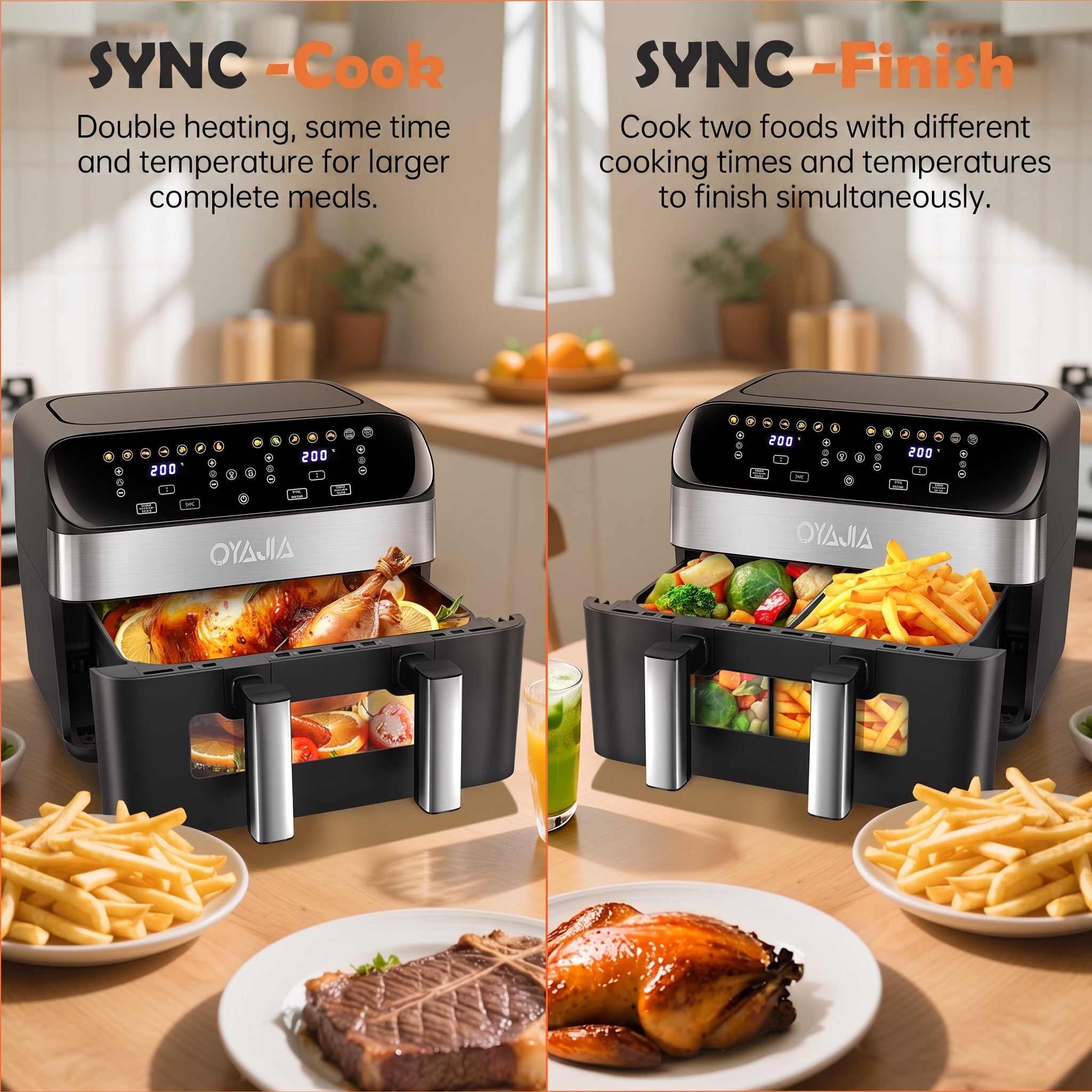 OYAJIA 10L Dual zone air fryer with window