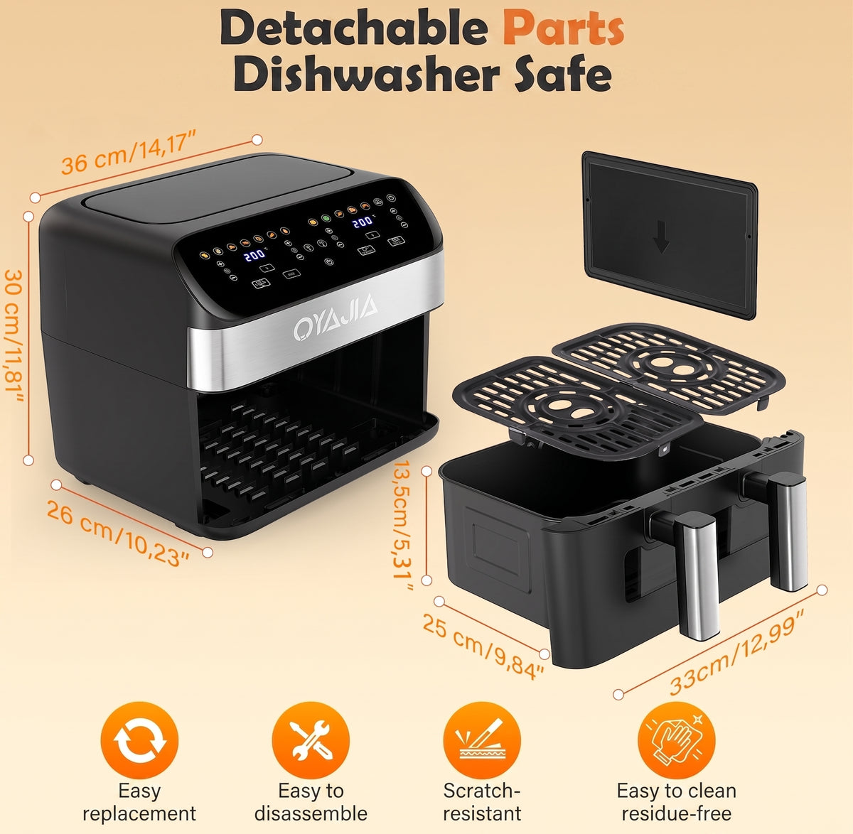 OYAJIA 10L Dual zone air fryer with window