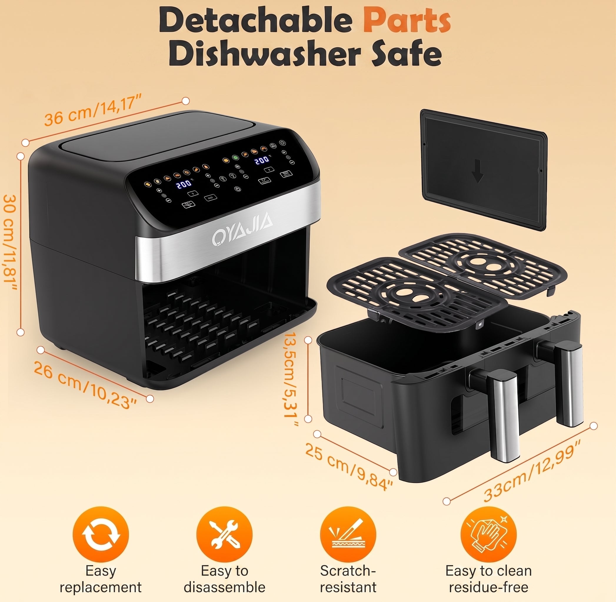 OYAJIA 10L Dual zone air fryer with window