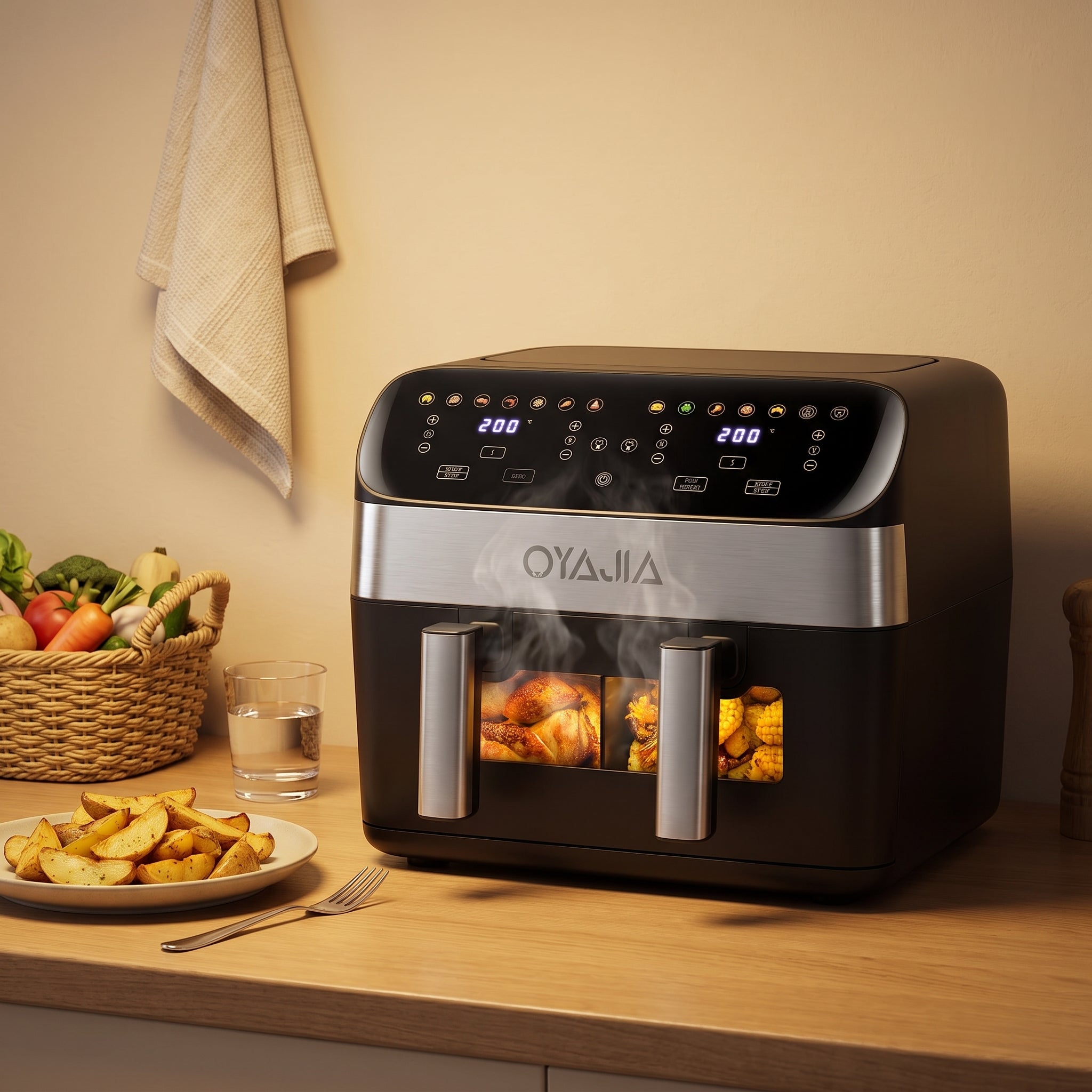 OYAJIA 10L Dual zone air fryer with window