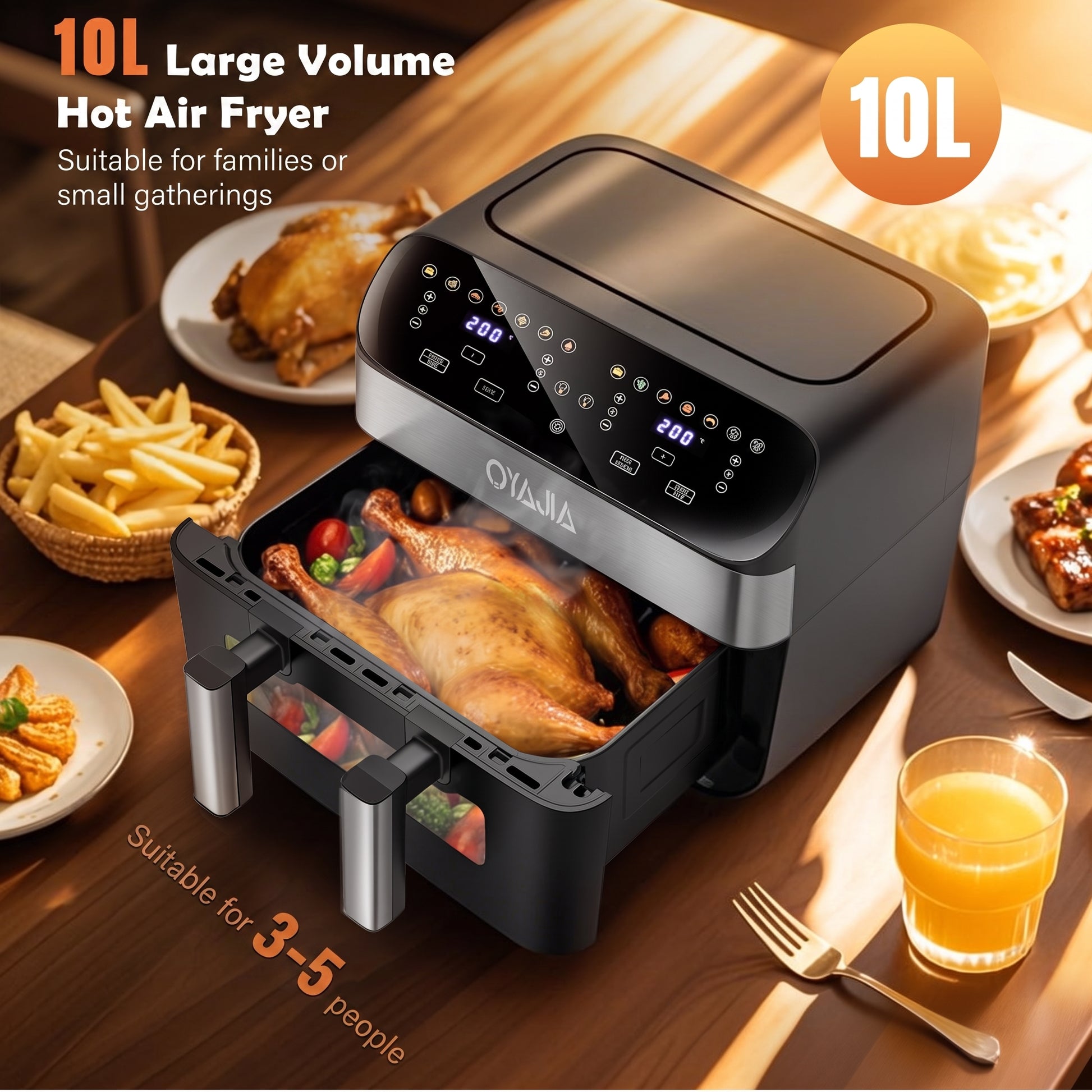 OYAJIA 10L Dual zone air fryer with window