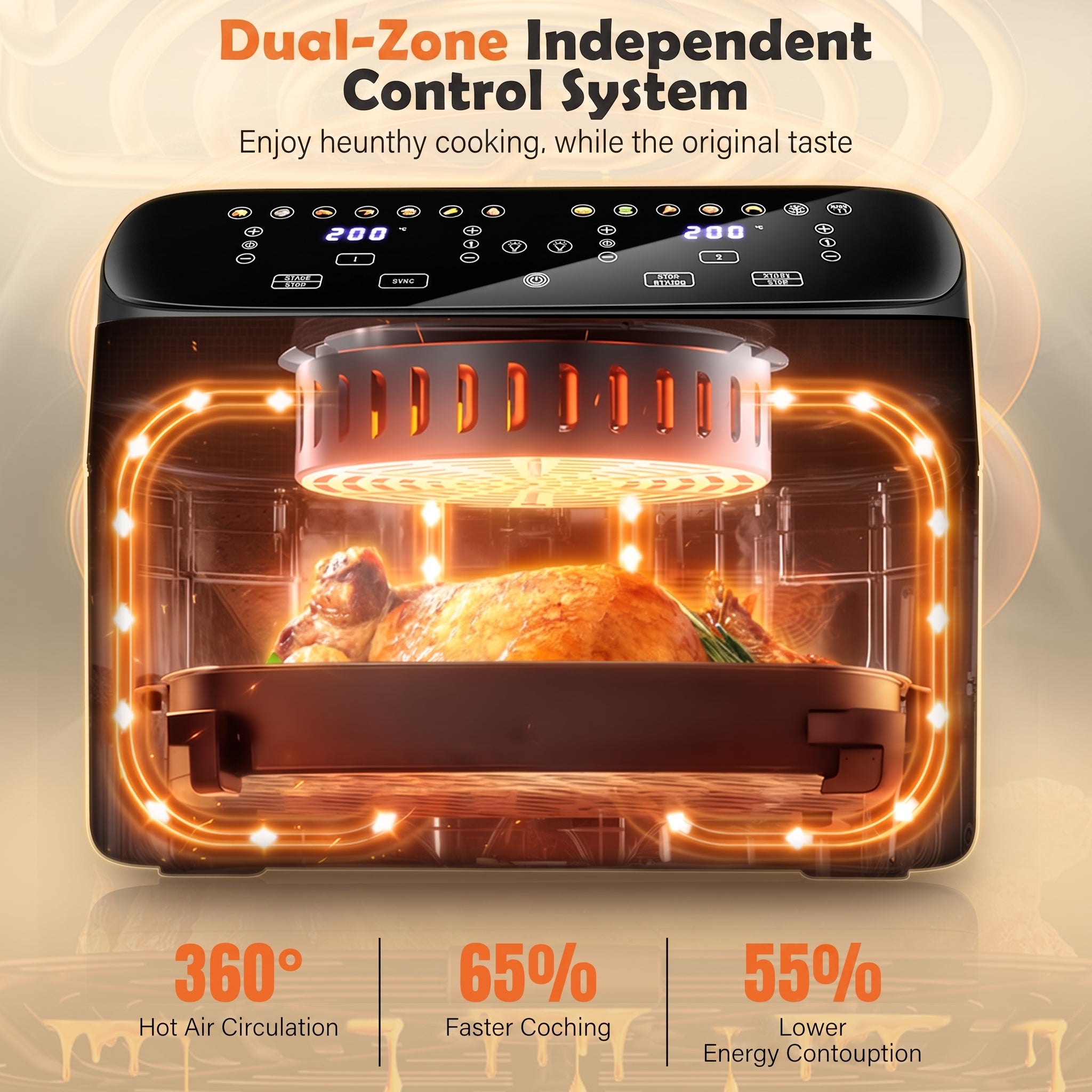 OYAJIA 10L Dual zone air fryer with window