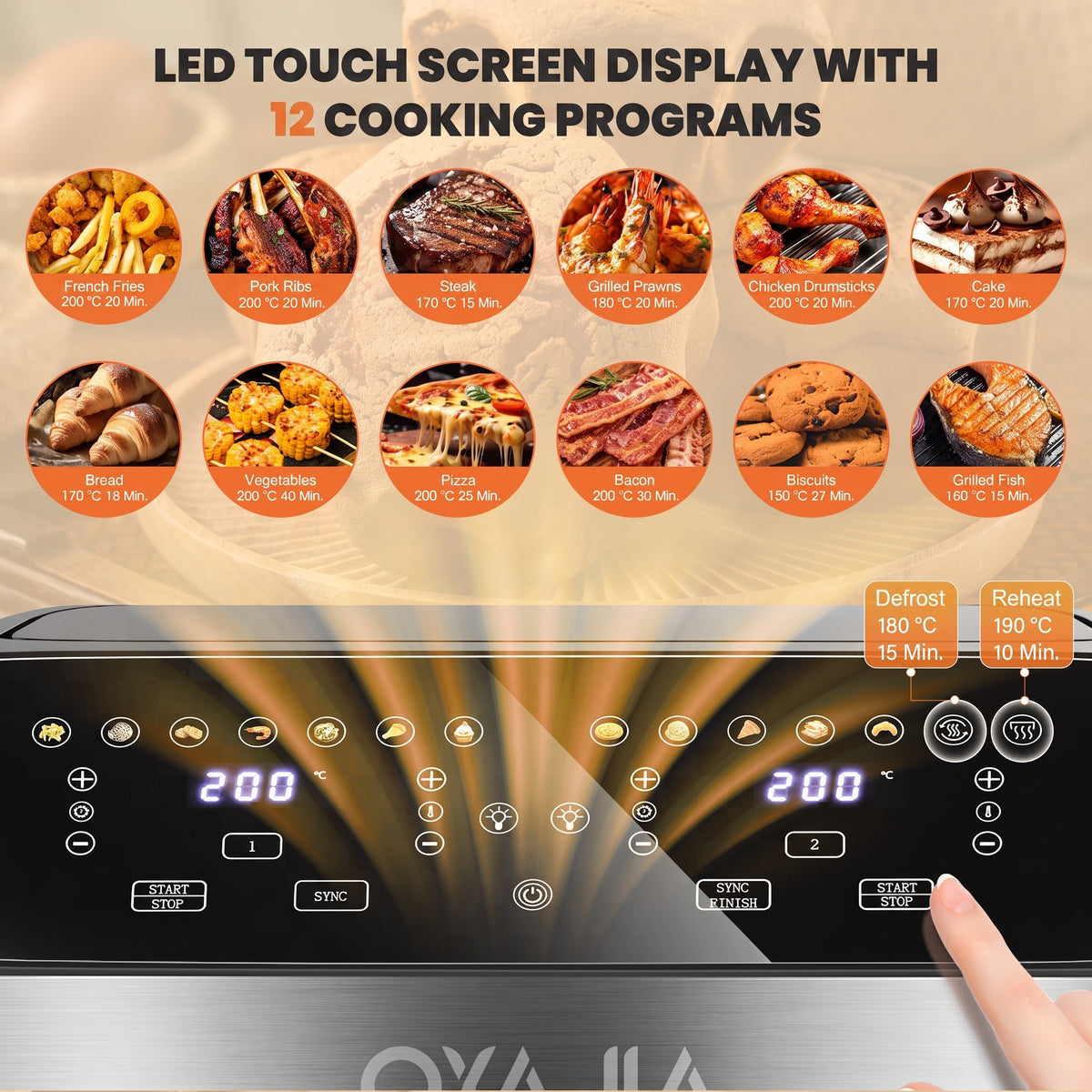 OYAJIA 10L Dual zone air fryer with window