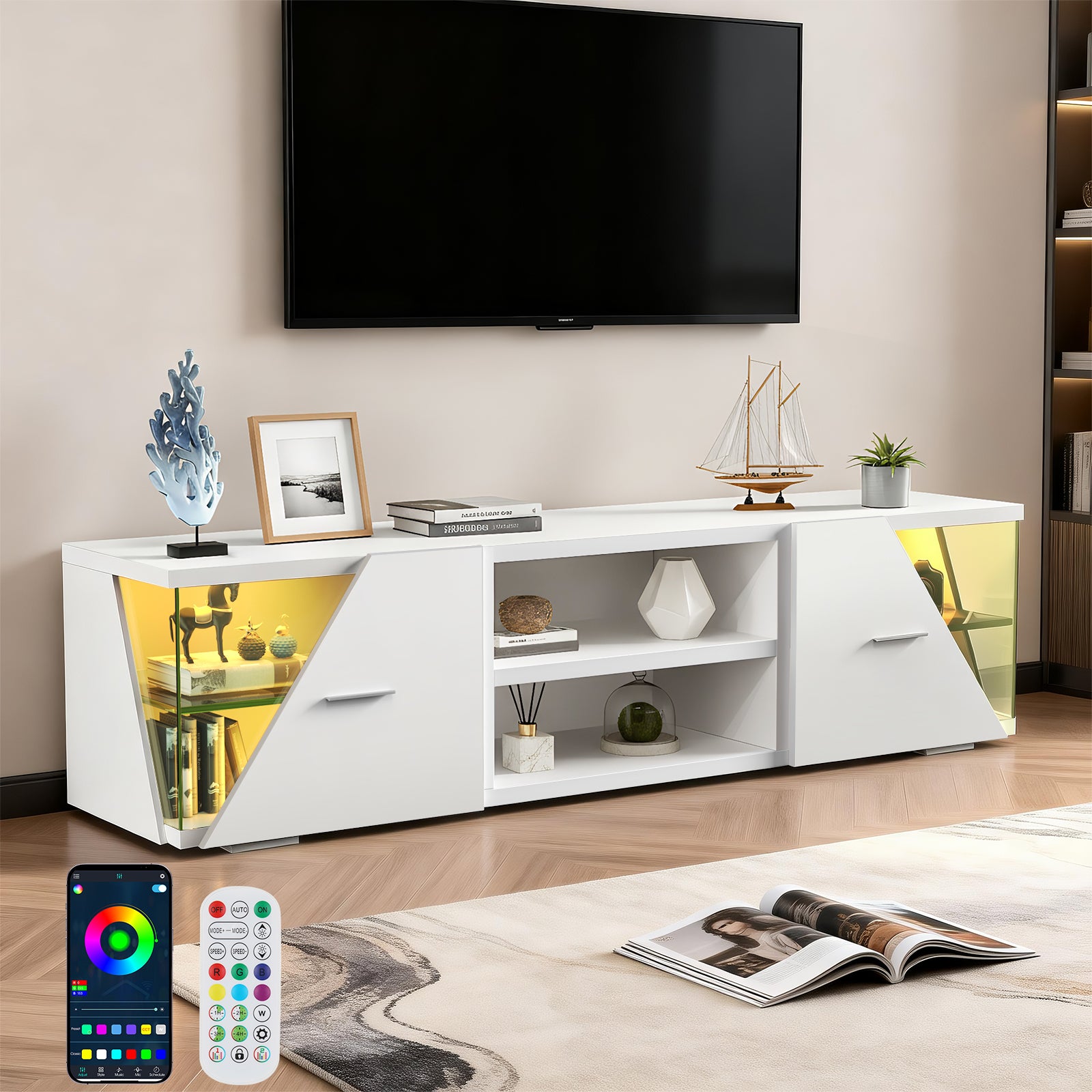 OYAJIA 150cm TV Stand with LED Lights