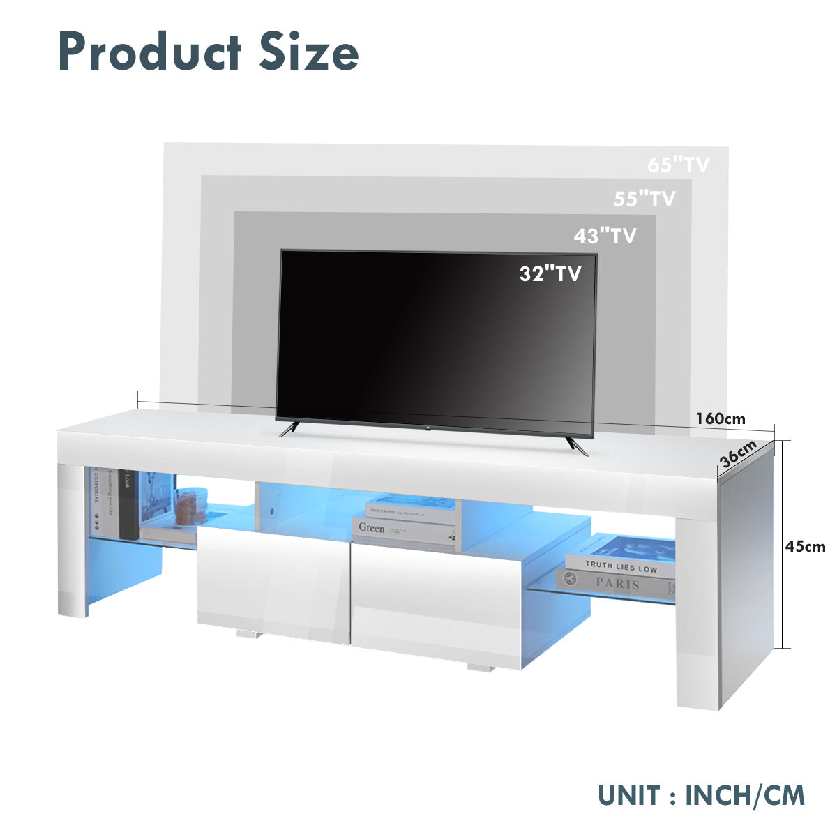 OYAJIA 160cm TV Stand with RGB LED Lights