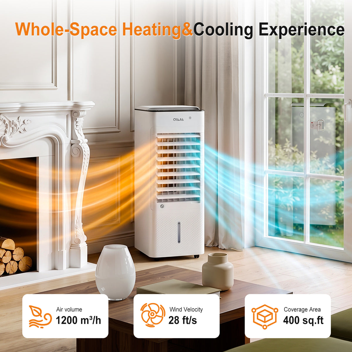 OYAJIA 2-in-1 Space Heater and Fan with ECO Mode