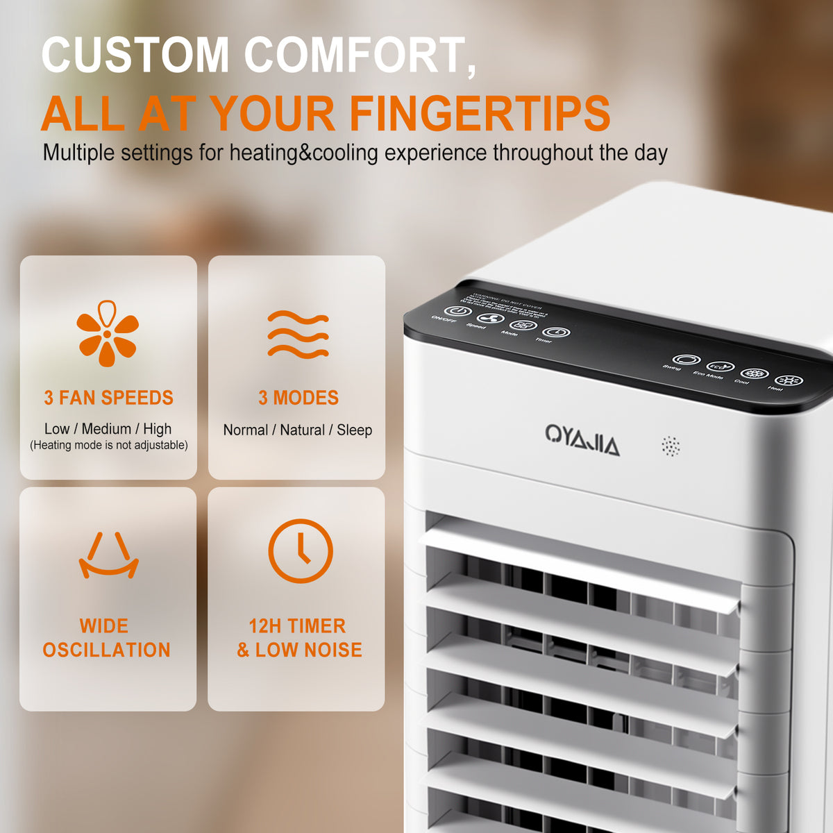 OYAJIA 2-in-1 Space Heater and Fan with ECO Mode