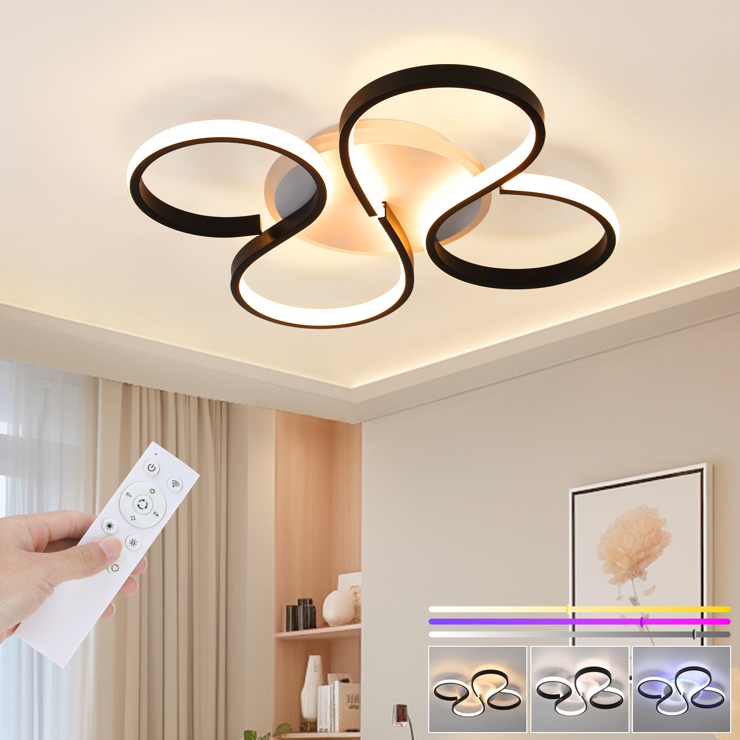 OYAJIA 35W RGB LED Ceiling Light with Remote Control, Dimmable 3000-6000K and Modern Knot Design