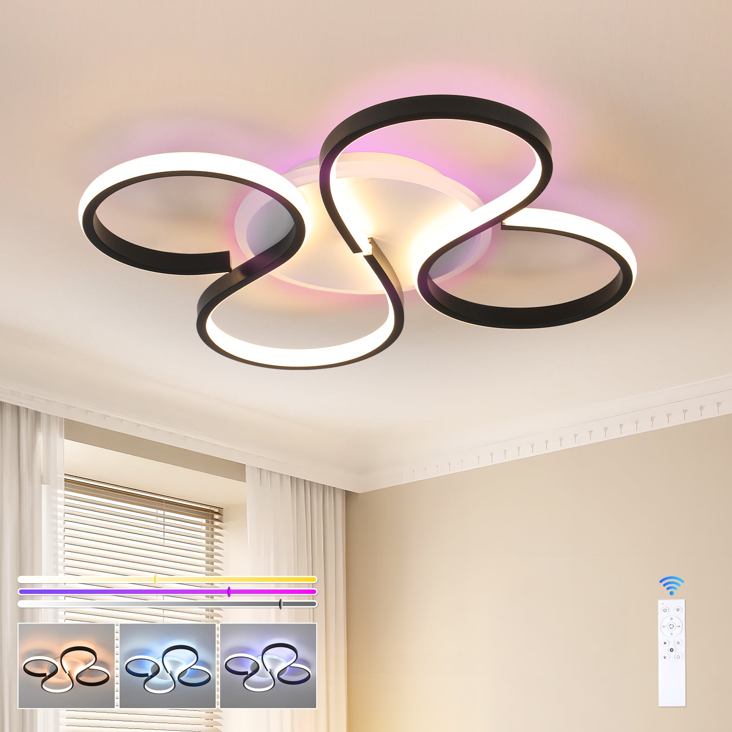 OYAJIA 35W RGB LED Ceiling Light with Remote Control, Dimmable 3000-6000K and Modern Knot Design