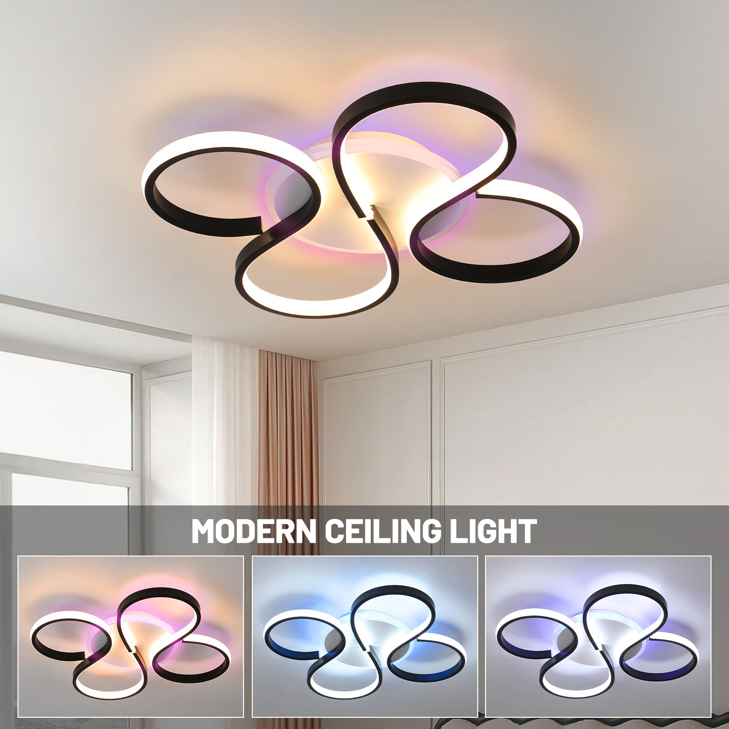 OYAJIA 35W RGB LED Ceiling Light with Remote Control, Dimmable 3000-6000K and Modern Knot Design