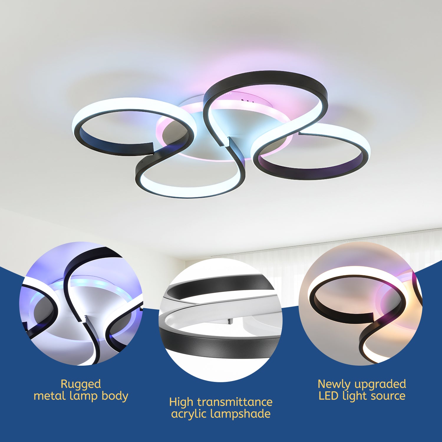 OYAJIA 35W RGB LED Ceiling Light with Remote Control, Dimmable 3000-6000K and Modern Knot Design