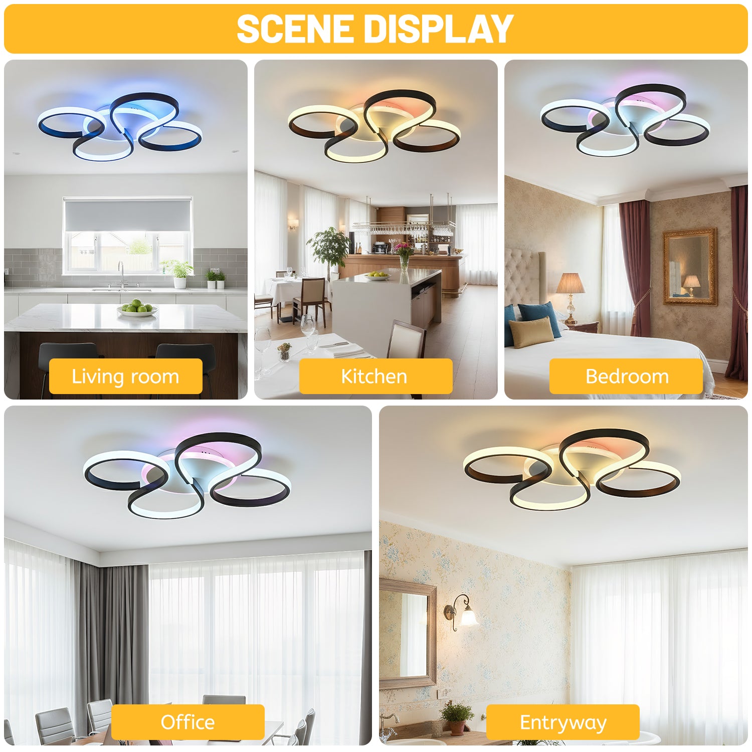 OYAJIA 35W RGB LED Ceiling Light with Remote Control, Dimmable 3000-6000K and Modern Knot Design