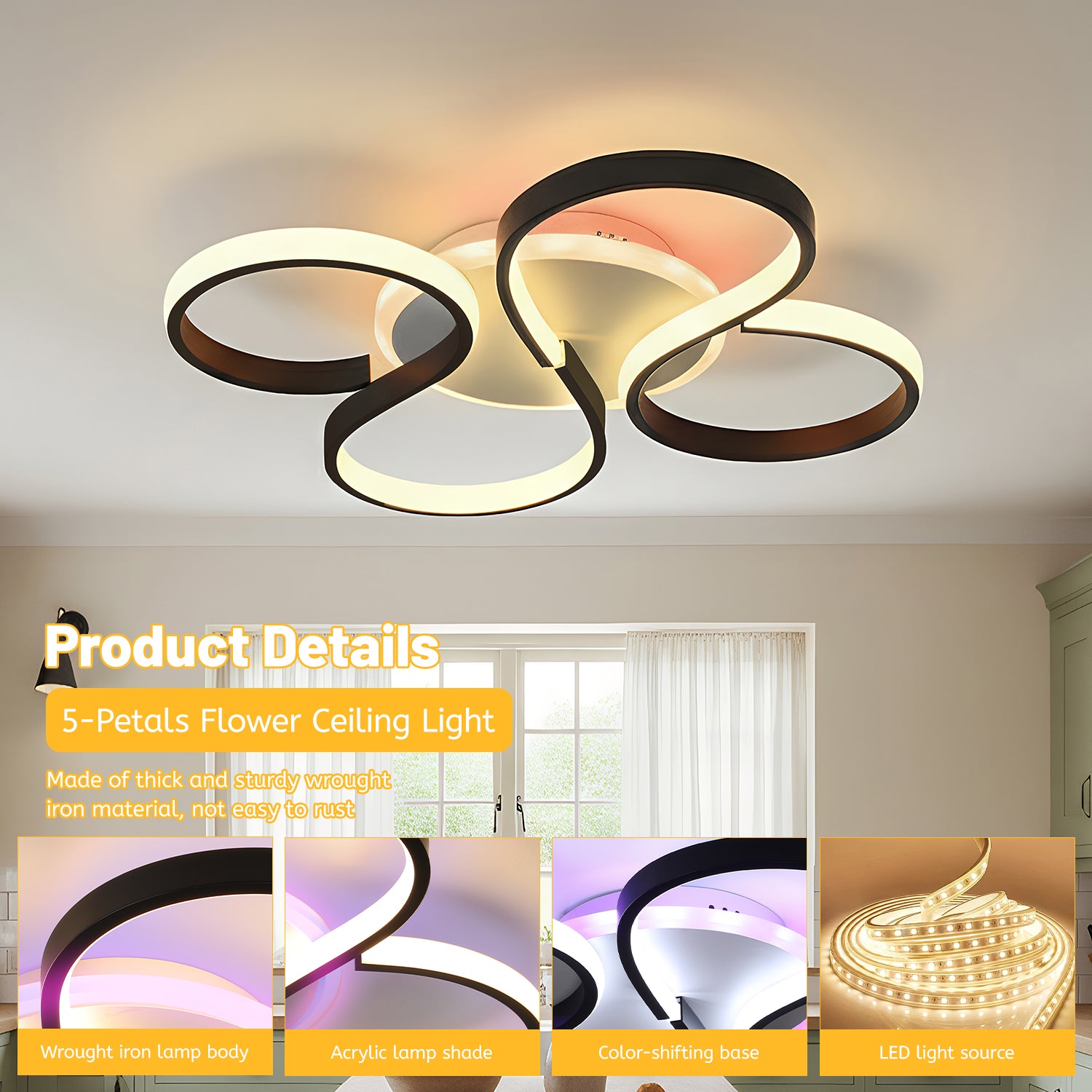 OYAJIA 35W RGB LED Ceiling Light with Remote Control, Dimmable 3000-6000K and Modern Knot Design
