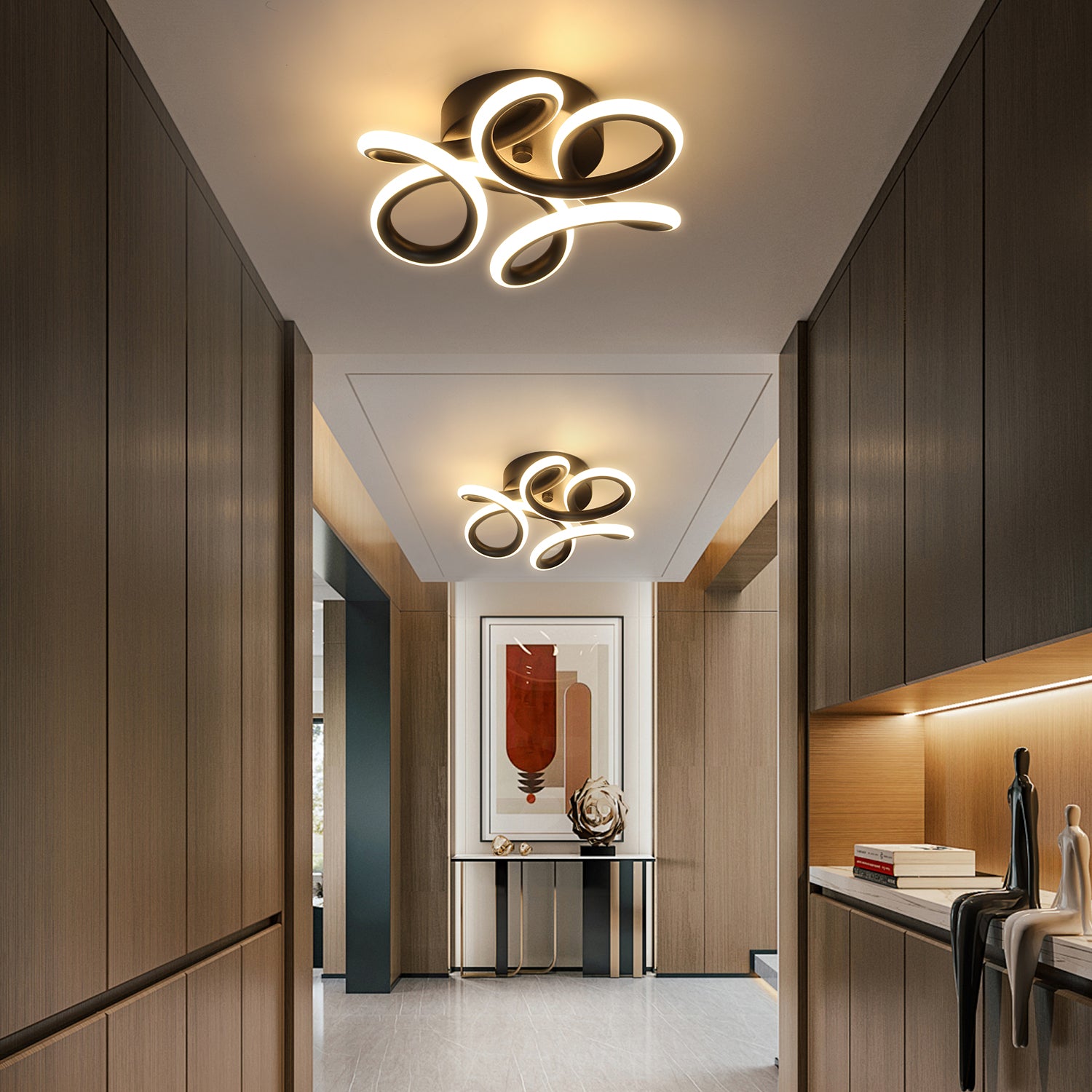 OYAJIA 36W/60W Moderne schwarze Blumen-Deckenleuchte, integrierte LED 3000K Warmweiß