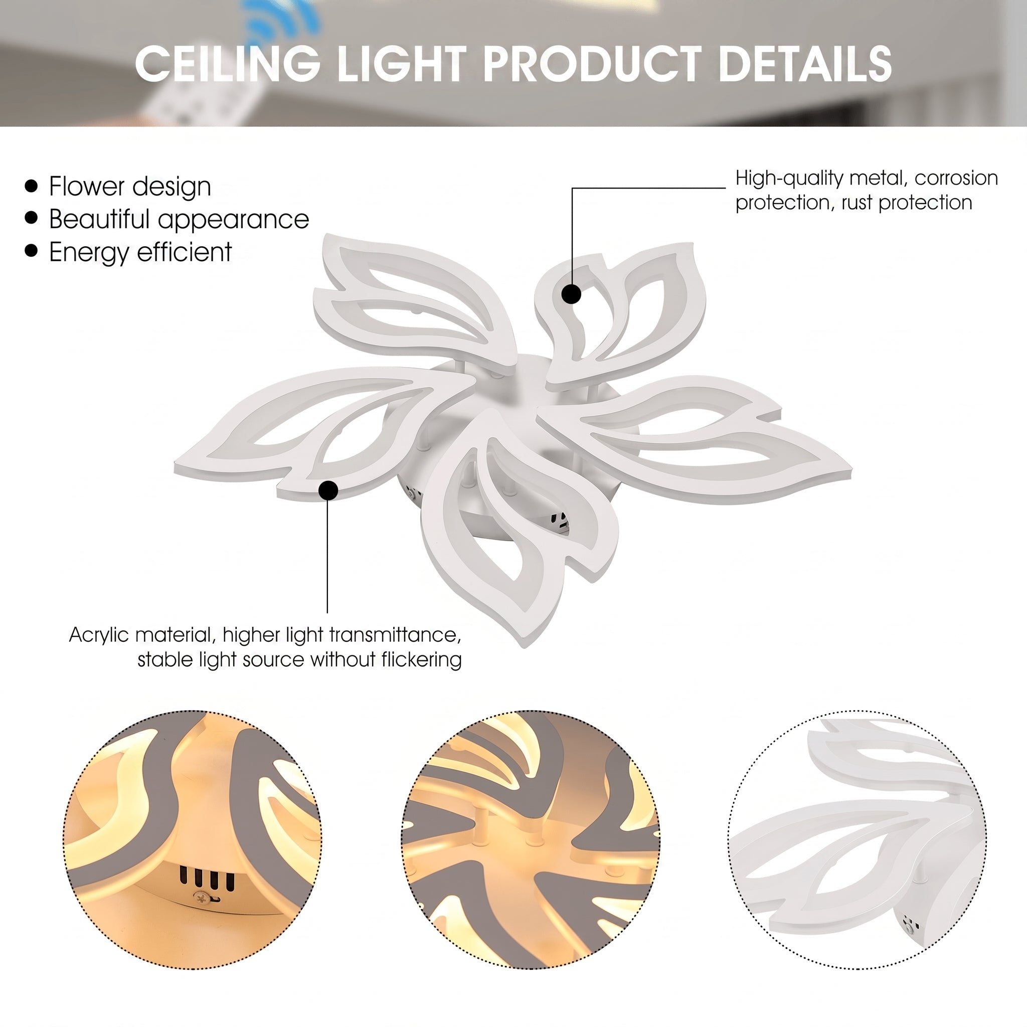 OYAJIA Modern LED Ceiling Light with Remote Control, Dimmable Warm, 3 Lighting Modes