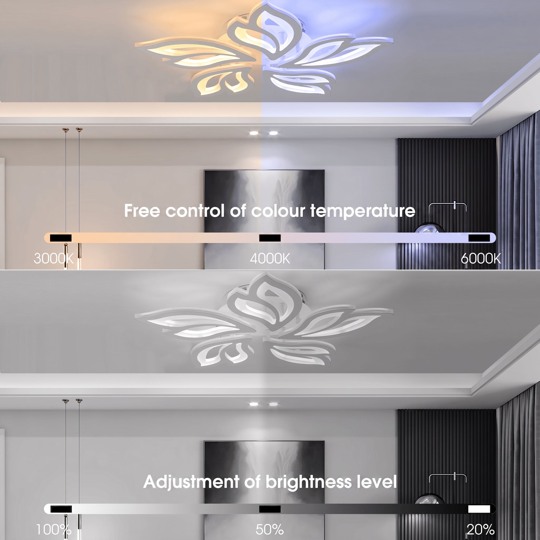 OYAJIA Modern LED Ceiling Light with Remote Control, Dimmable Warm, 3 Lighting Modes