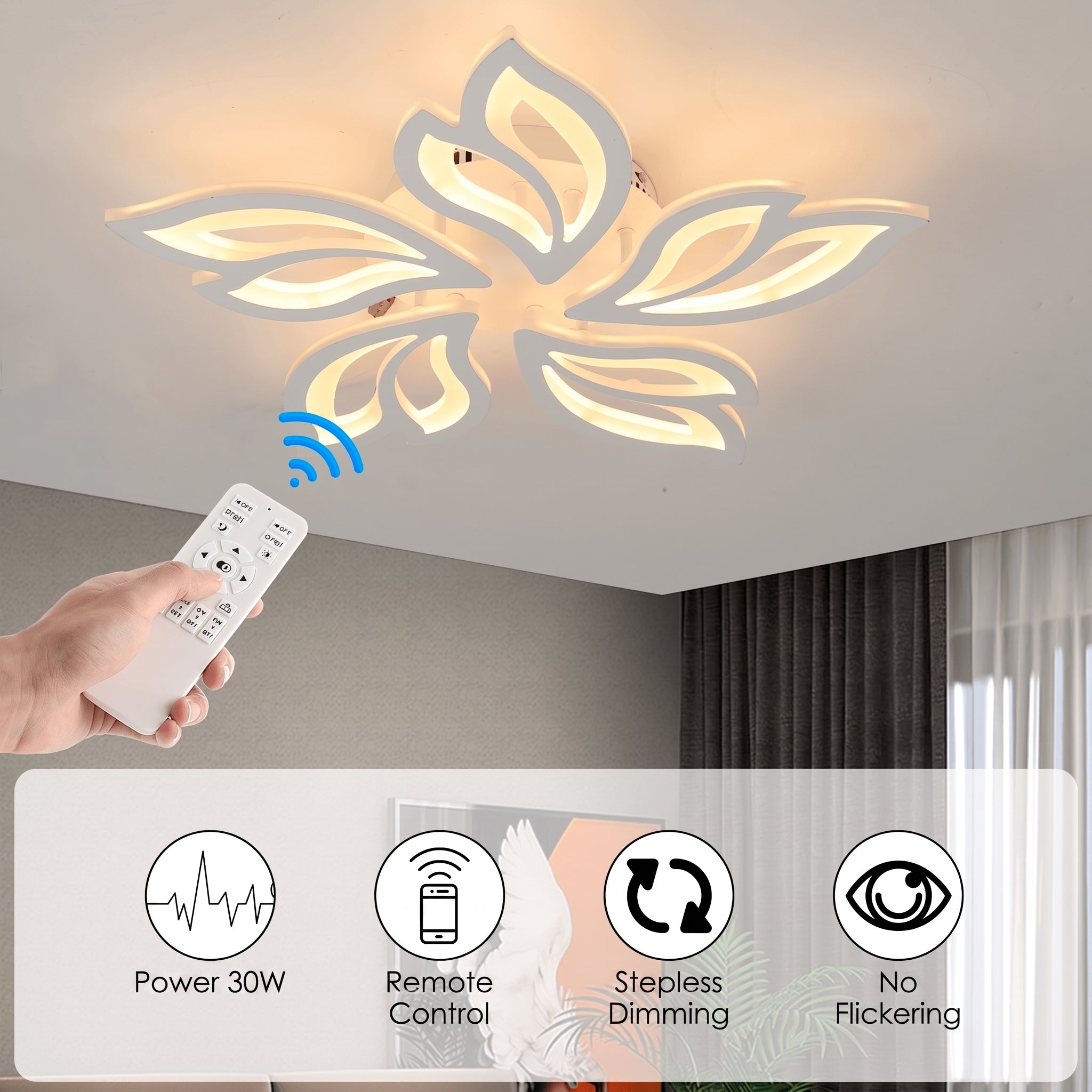 OYAJIA Modern LED Ceiling Light with Remote Control, Dimmable Warm, 3 Lighting Modes