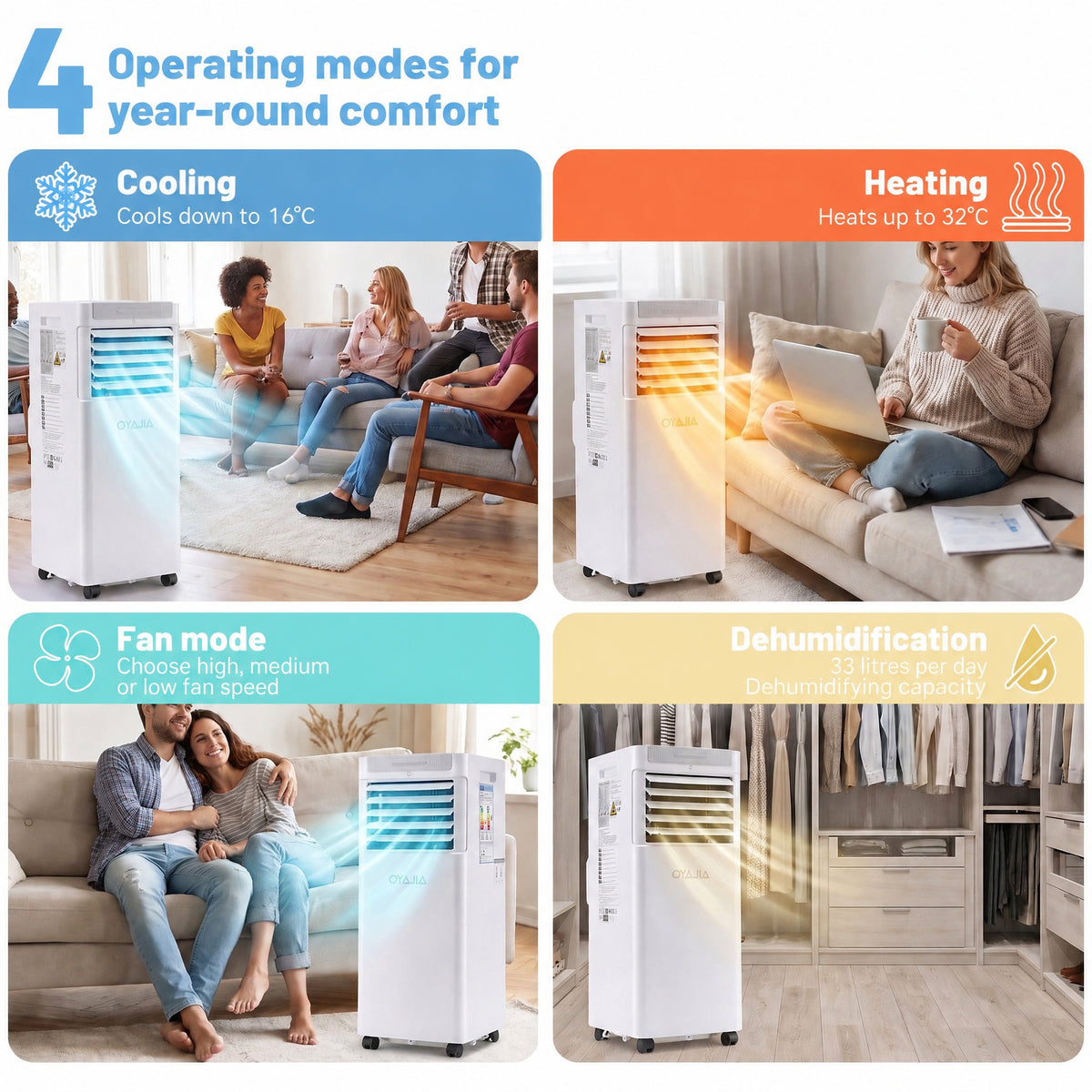 OYAJIA 4-in-1 Portable Air Conditioner with Heating