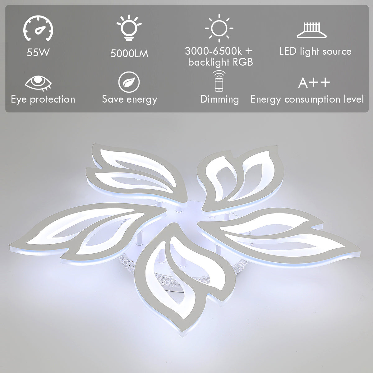 OYAJIA 54W RGB LED Ceiling Light with Remote Control, Dimmable 3000-6500K Floral Design