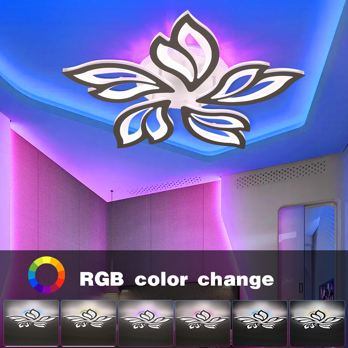 OYAJIA 54W RGB LED Ceiling Light with Remote Control, Dimmable 3000-6500K Floral Design