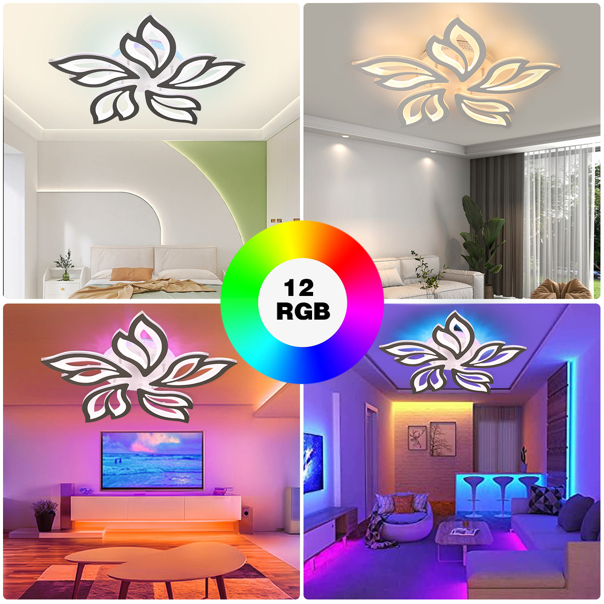 OYAJIA 54W RGB LED Ceiling Light with Remote Control, Dimmable 3000-6500K Floral Design