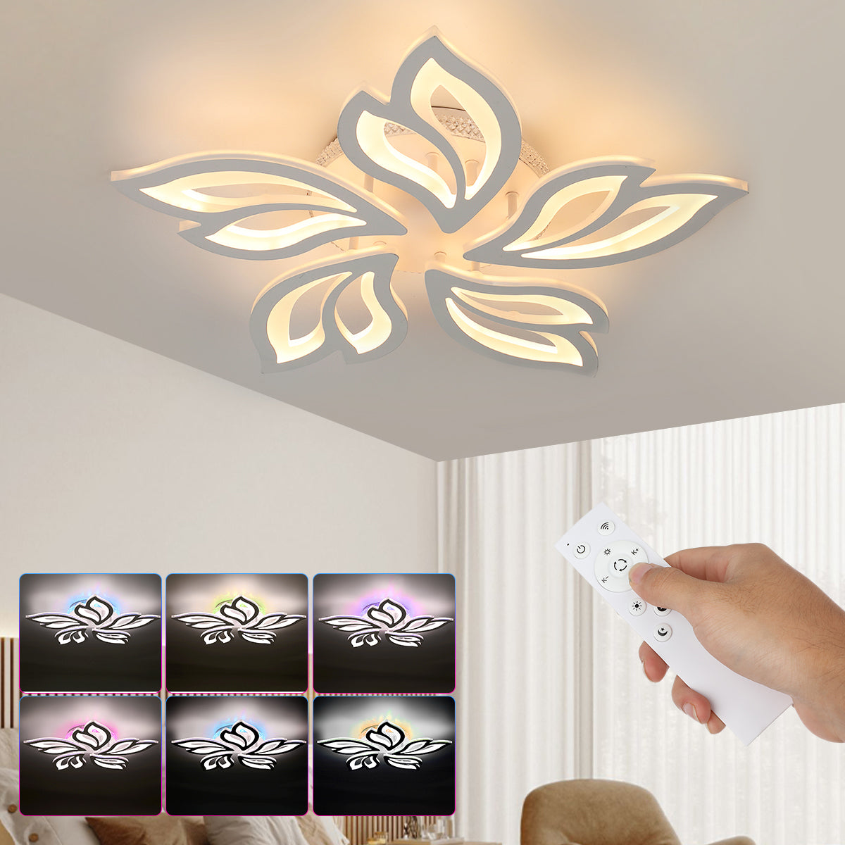 OYAJIA 54W RGB LED Ceiling Light with Remote Control, Dimmable 3000-6500K Floral Design