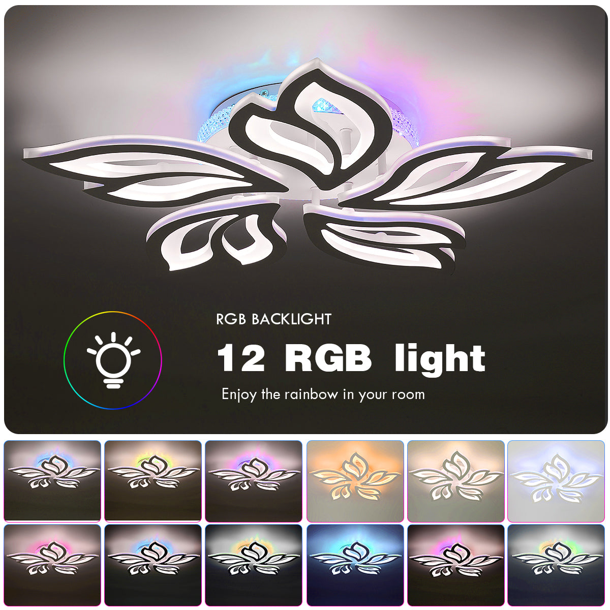 OYAJIA 54W RGB LED Ceiling Light with Remote Control, Dimmable 3000-6500K Floral Design