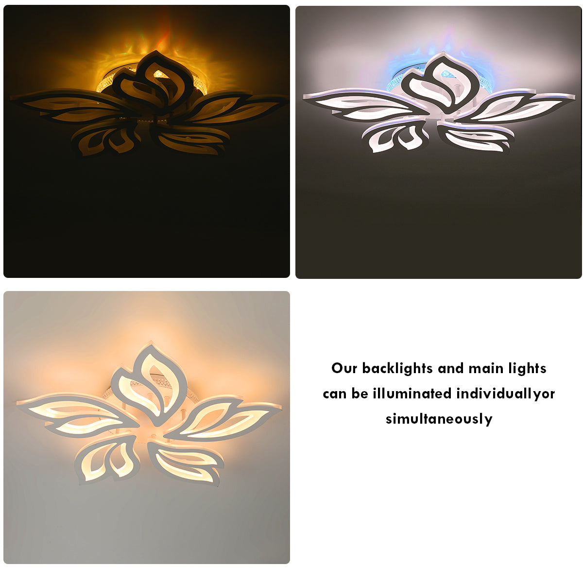 OYAJIA 54W RGB LED Ceiling Light with Remote Control, Dimmable 3000-6500K Floral Design