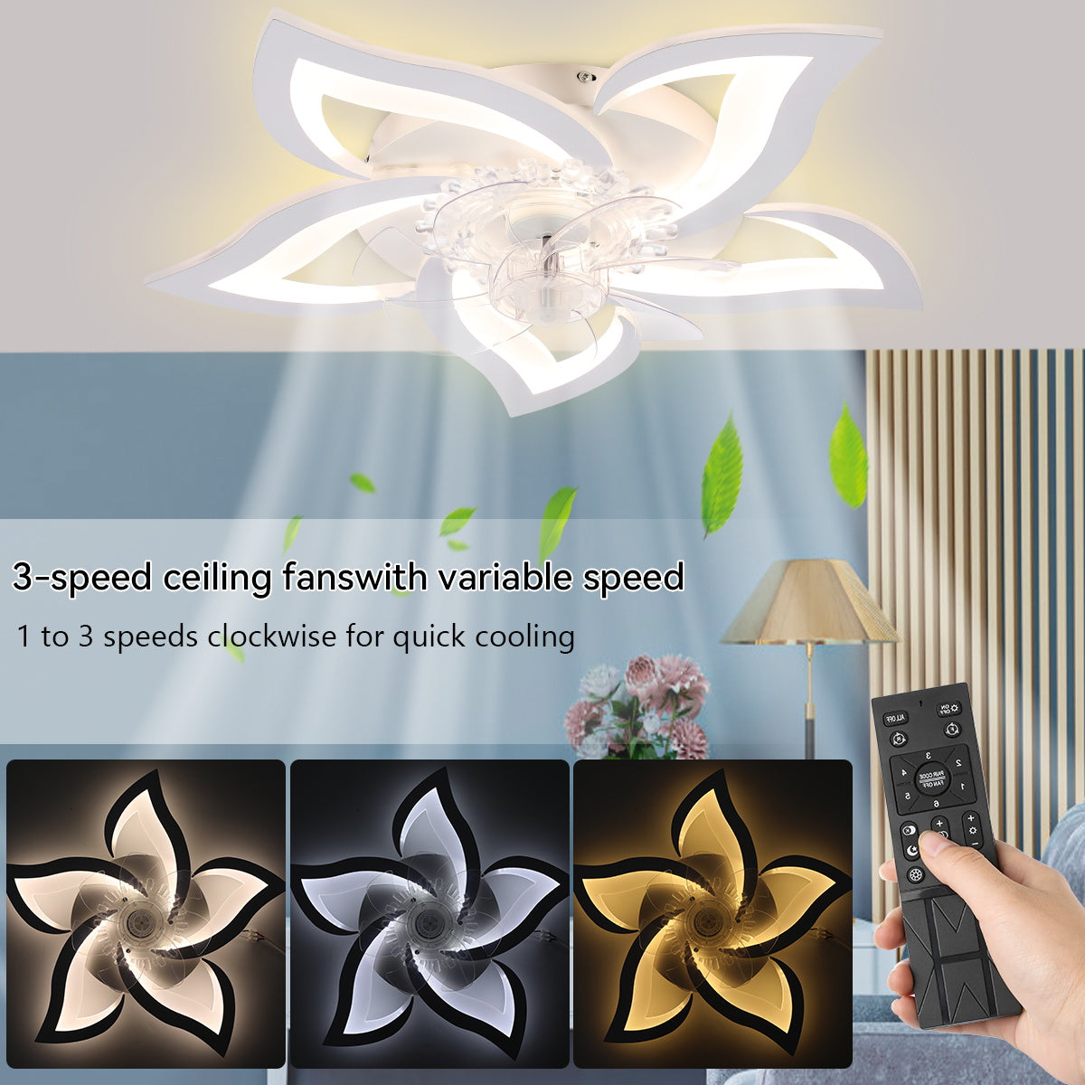 OYAJIA 75W LED Ceiling Fan with Dimmable Light