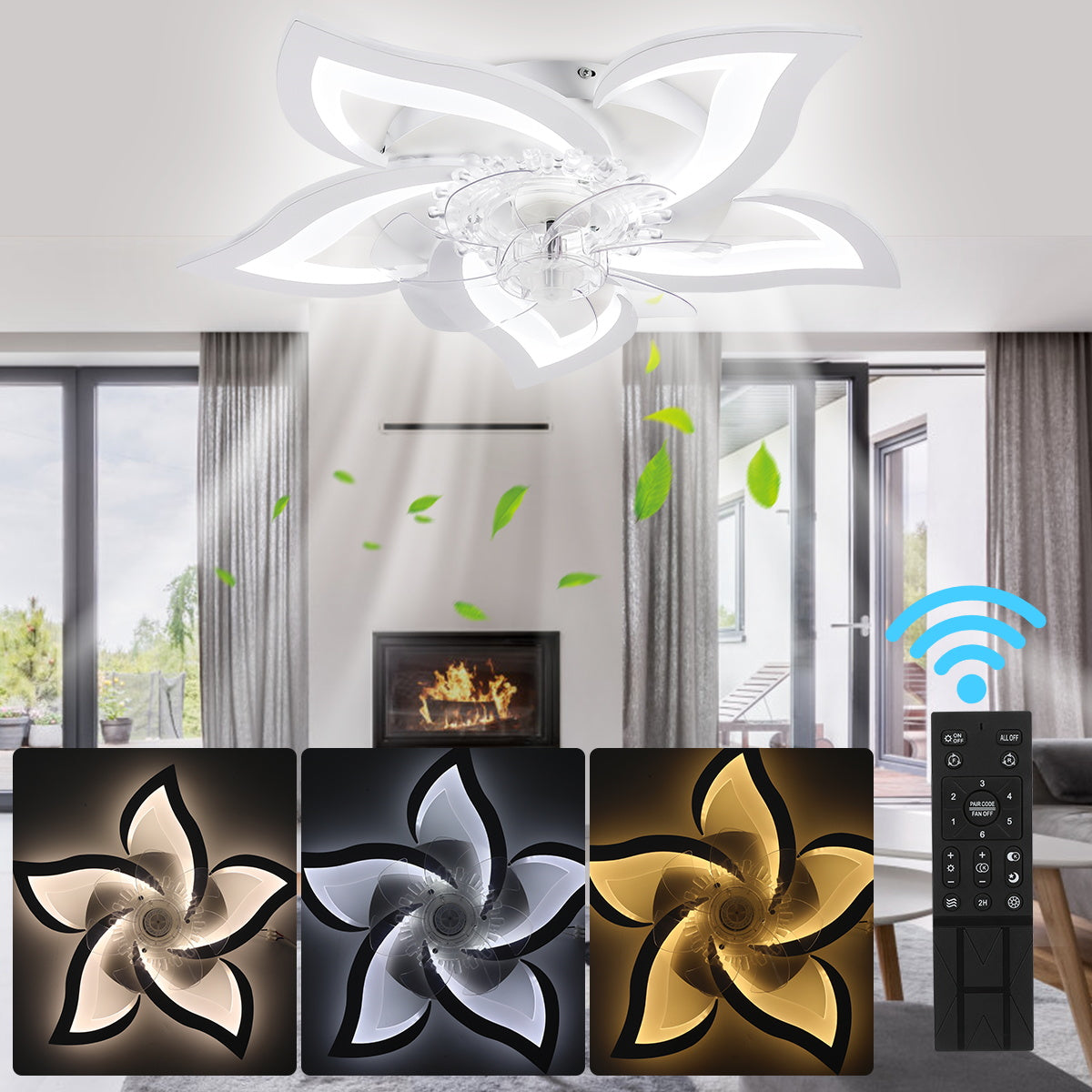 OYAJIA 75W LED Ceiling Fan with Dimmable Light