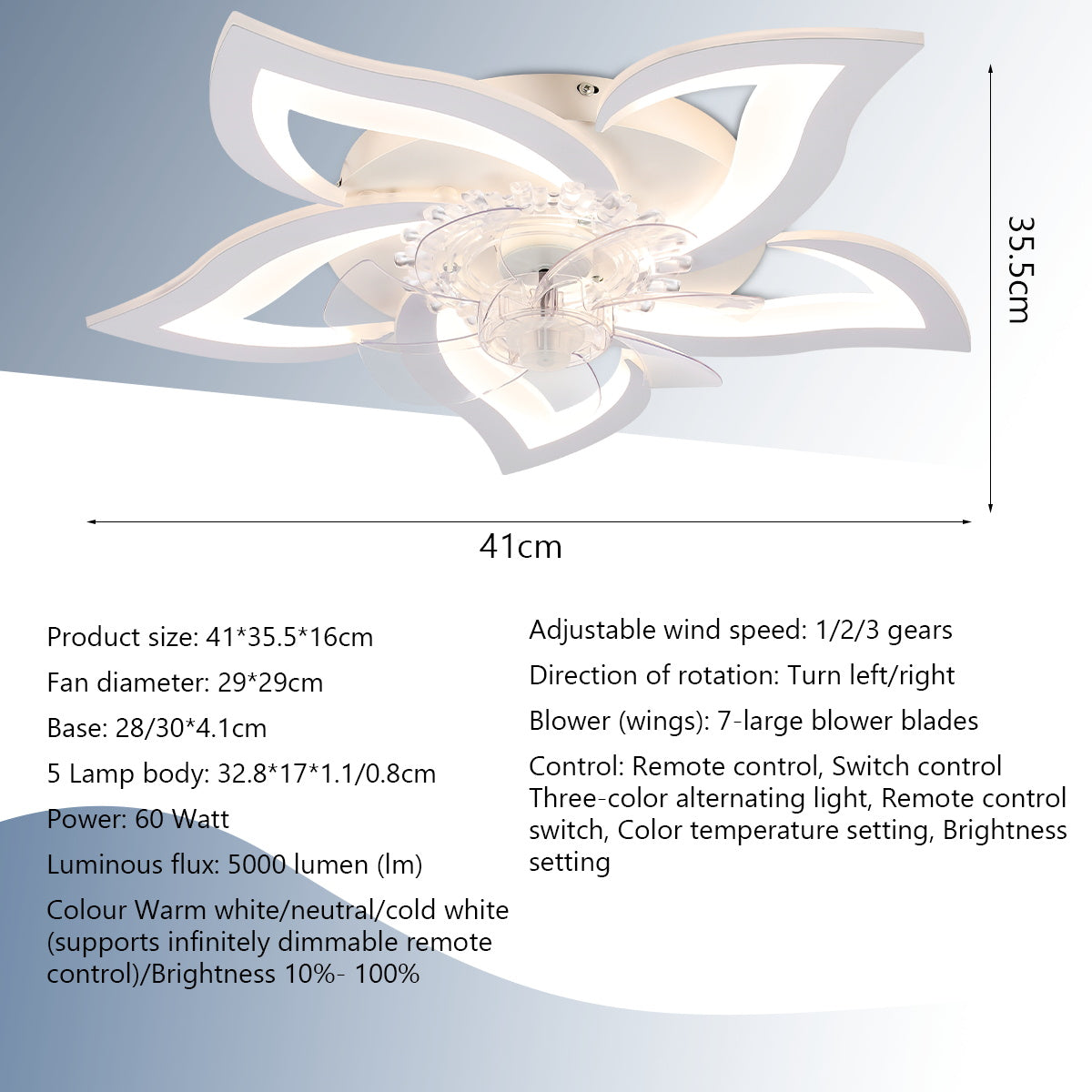 OYAJIA 75W LED ceiling fan with dimmable light