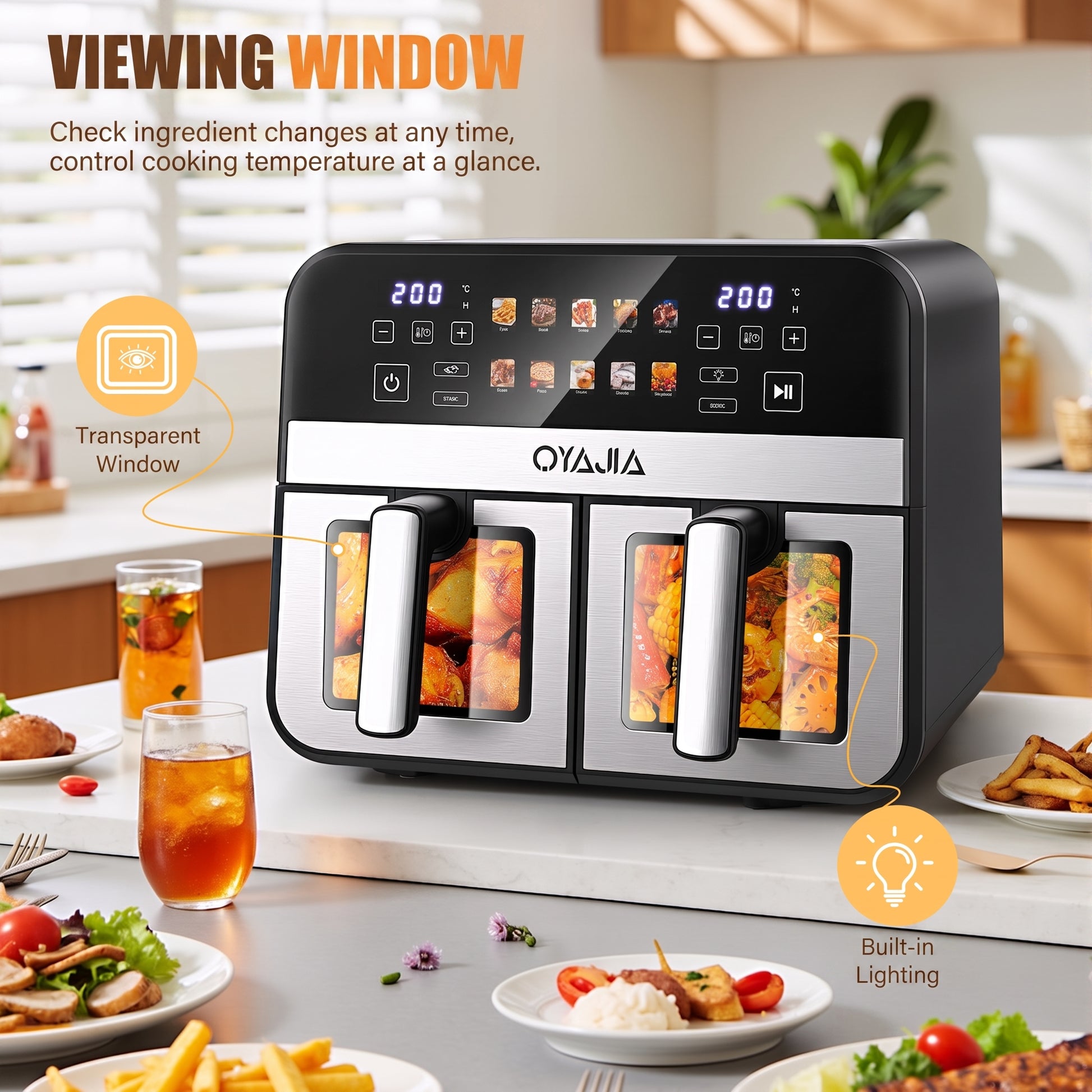 OYAJIA 9L Dual zoneair fryer with window