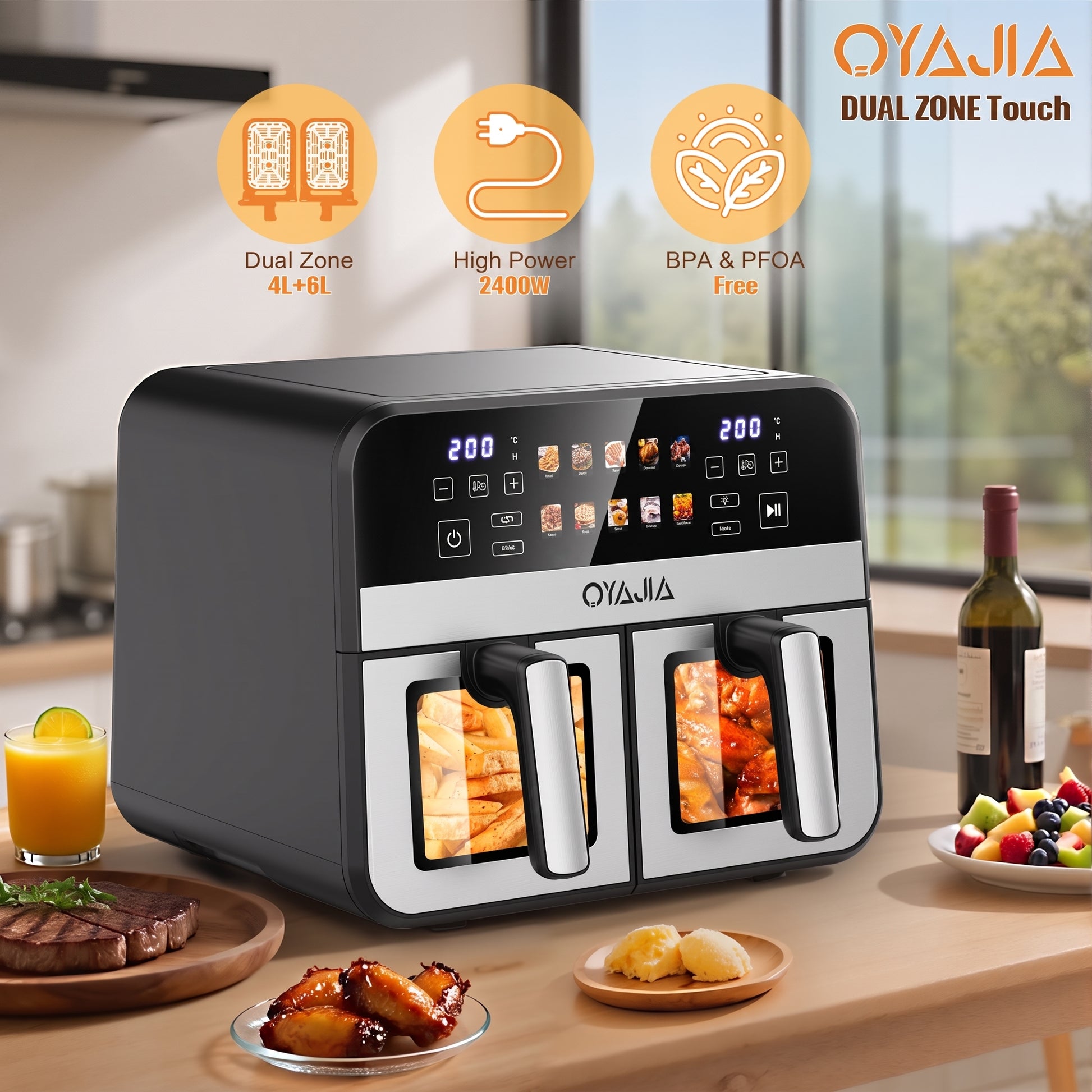 OYAJIA 9L Dual zoneair fryer with window