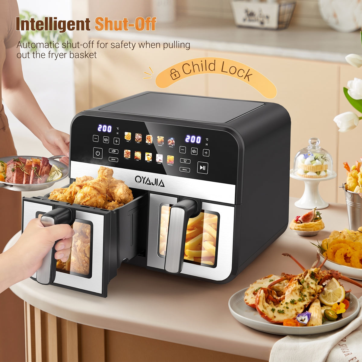 OYAJIA 9L Dual zoneair fryer with window