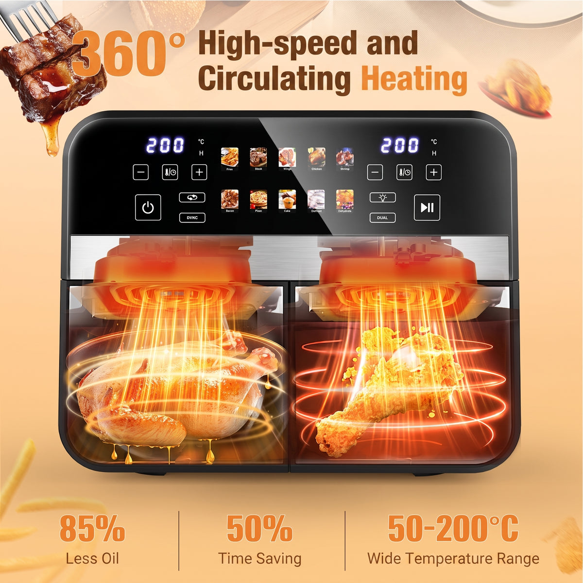 OYAJIA 9L Dual zoneair fryer with window