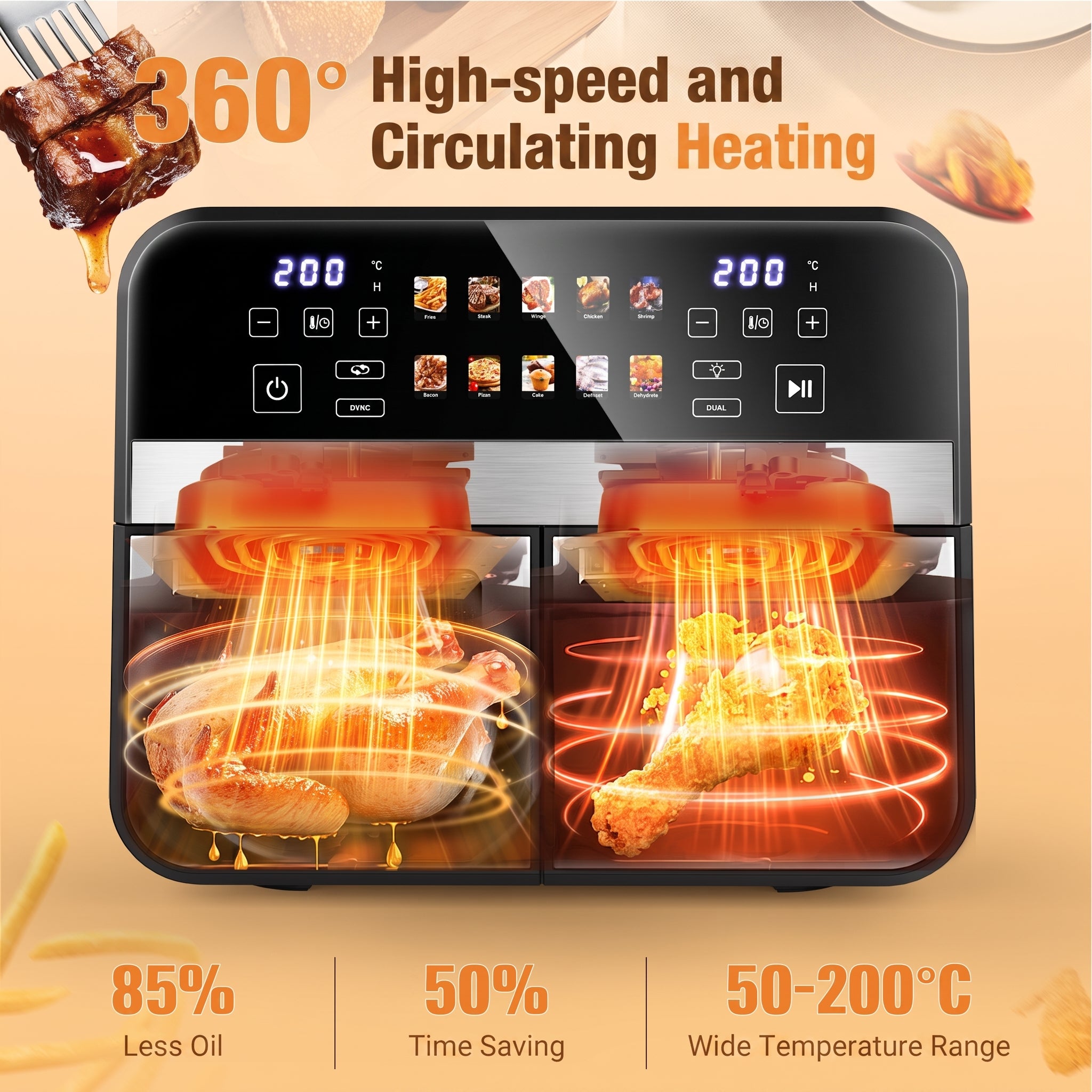 OYAJIA 9L Dual zoneair fryer with window