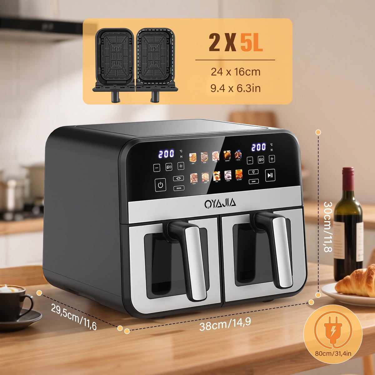 OYAJIA 9L Dual zoneair fryer with window
