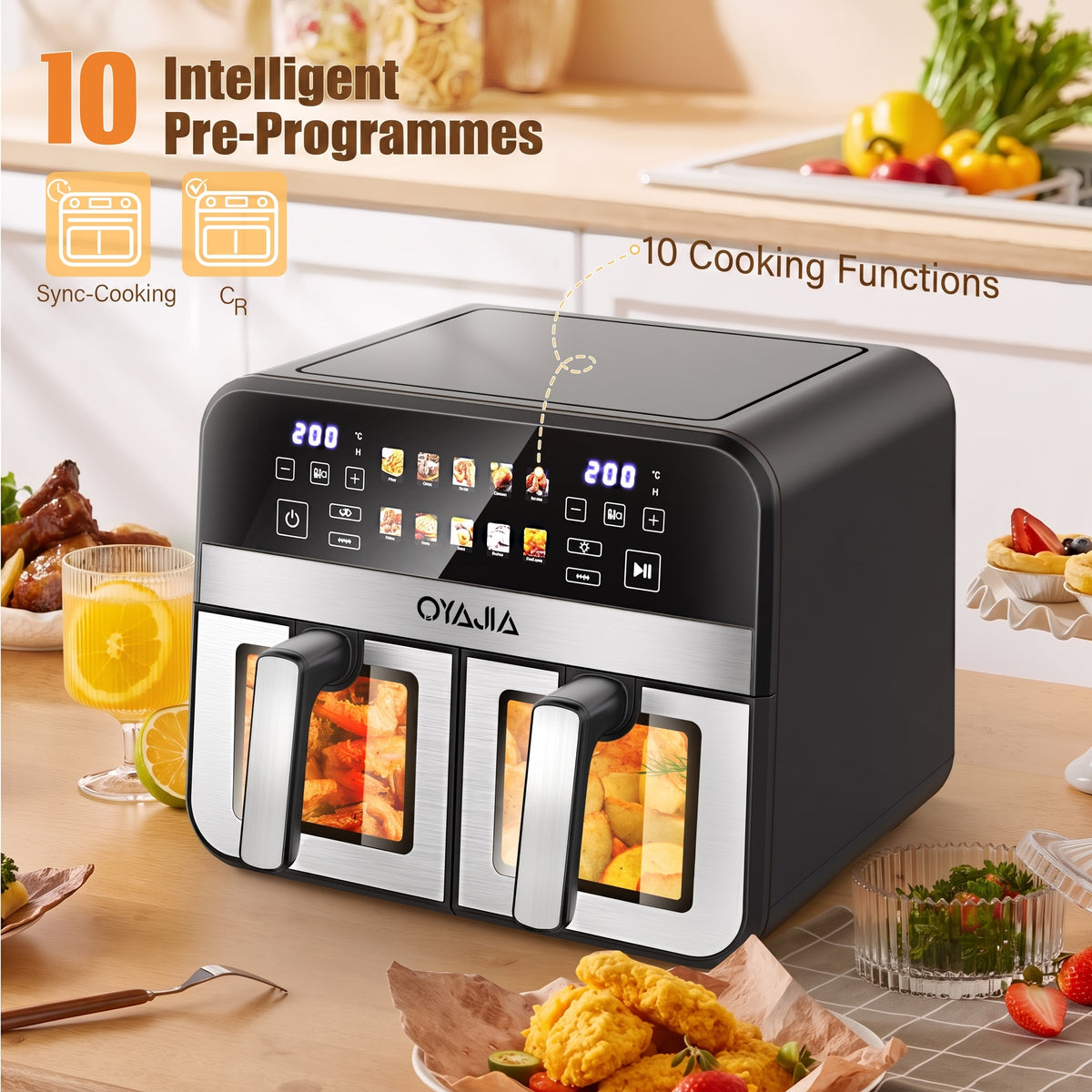OYAJIA 9L Dual zoneair fryer with window
