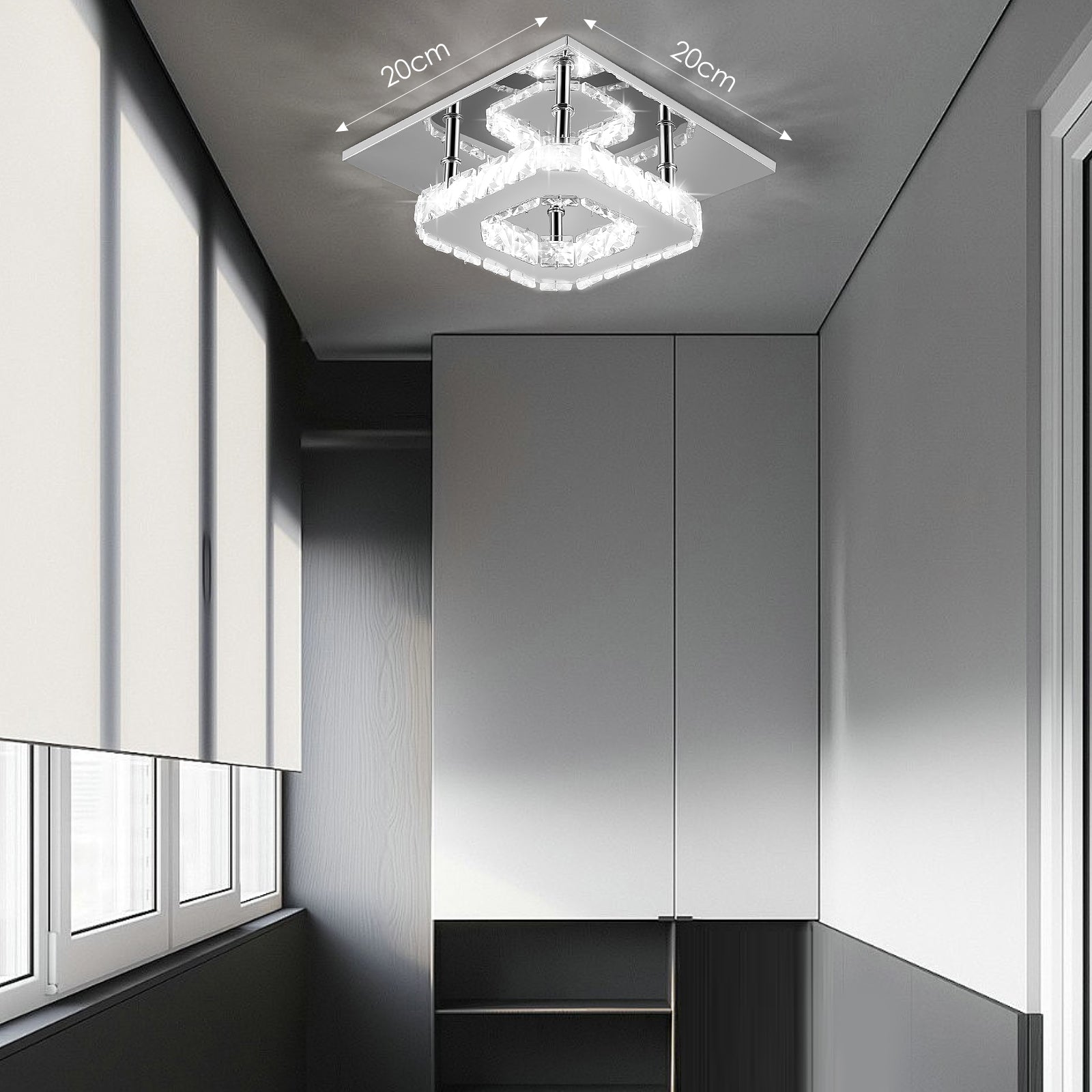 OYAJIA Crystal LED Ceiling Light 12W, Square Flush Mount Lamp for Bedroom, Hallway and Living Room