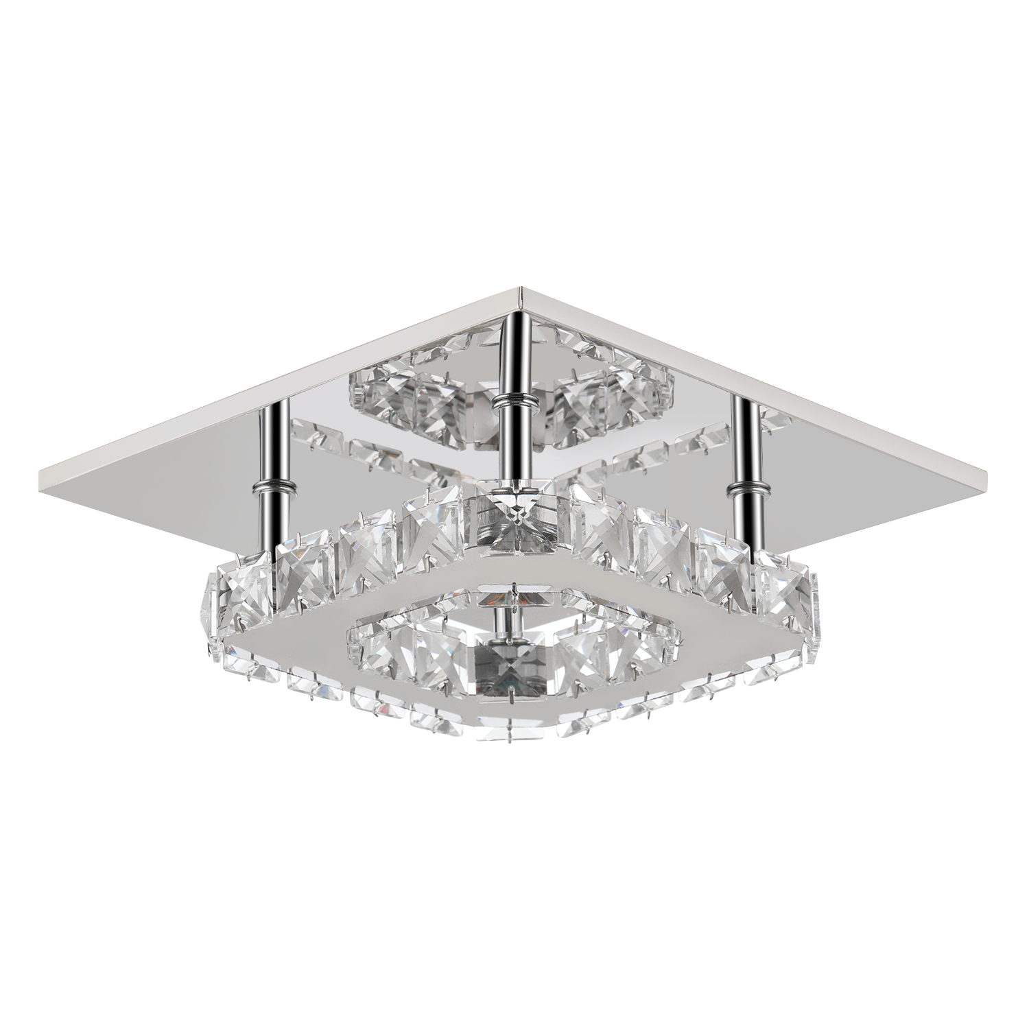OYAJIA Crystal LED Ceiling Light 12W, Square Flush Mount Lamp for Bedroom, Hallway and Living Room